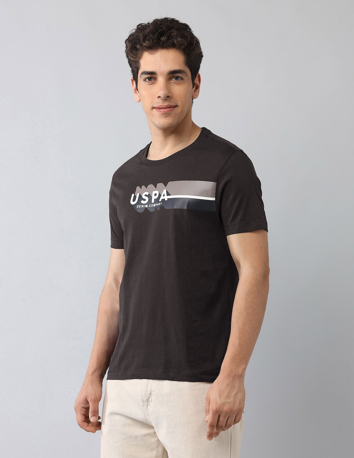 Muscle Fit Brand Printed T-Shirt Dark Brown - U.S. Polo Assn. India | Large