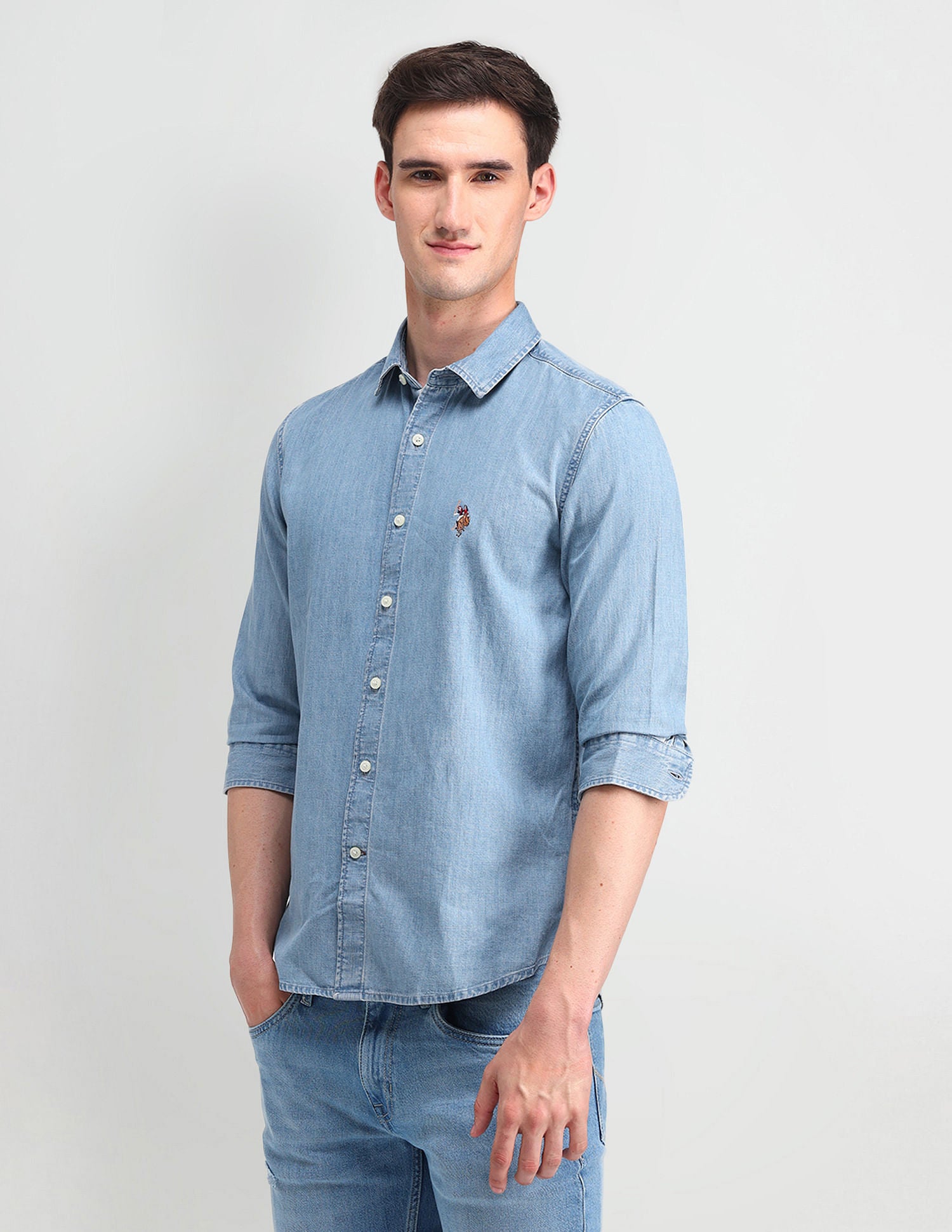 Chambray Washed Slub Shirt Blue - U.S. POLO ASSN. | Large