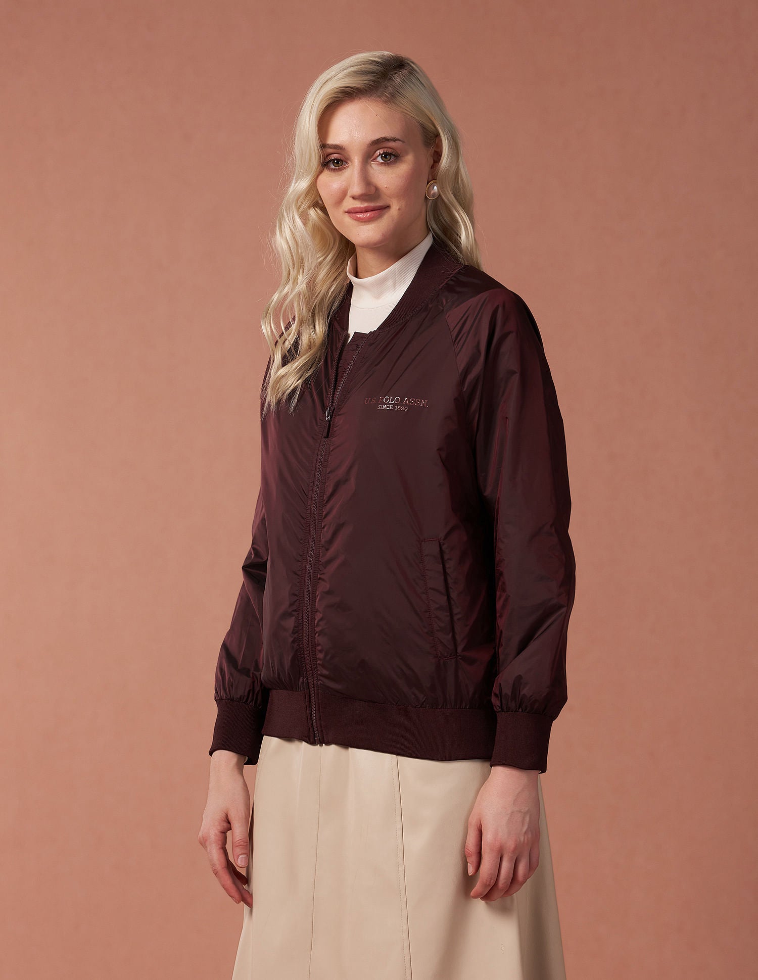 Metallic Bomber Jacket Wine - U.S. POLO ASSN. | Large