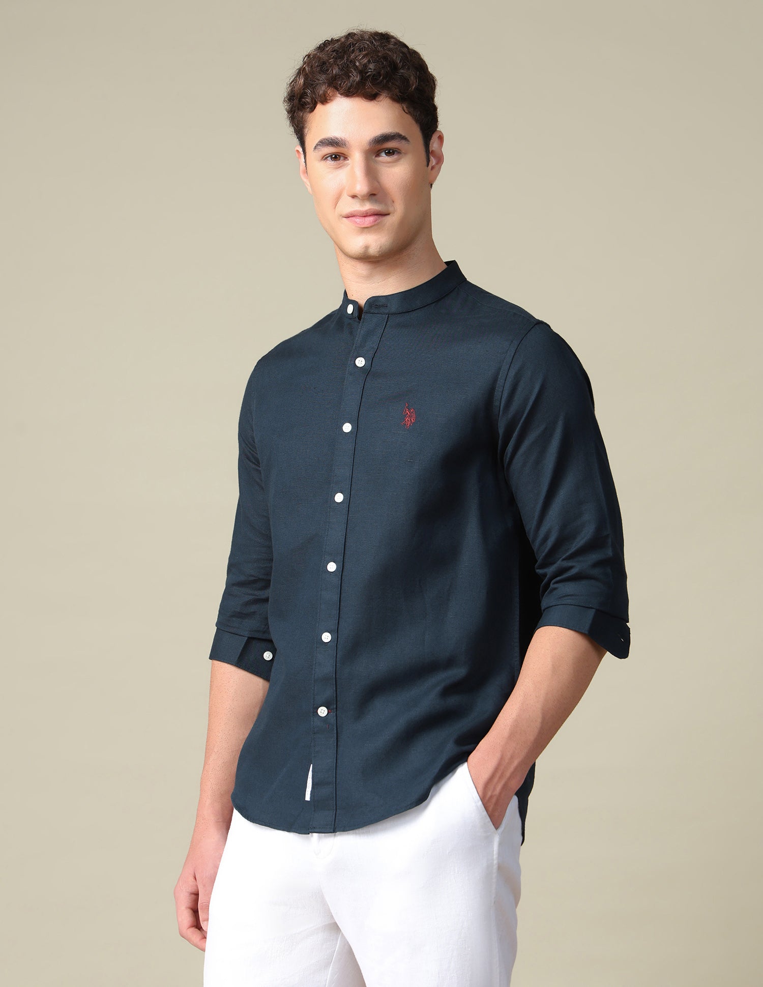Tailored Fit Mandarin Shirt Navy - U.S. Polo Assn. India | Large