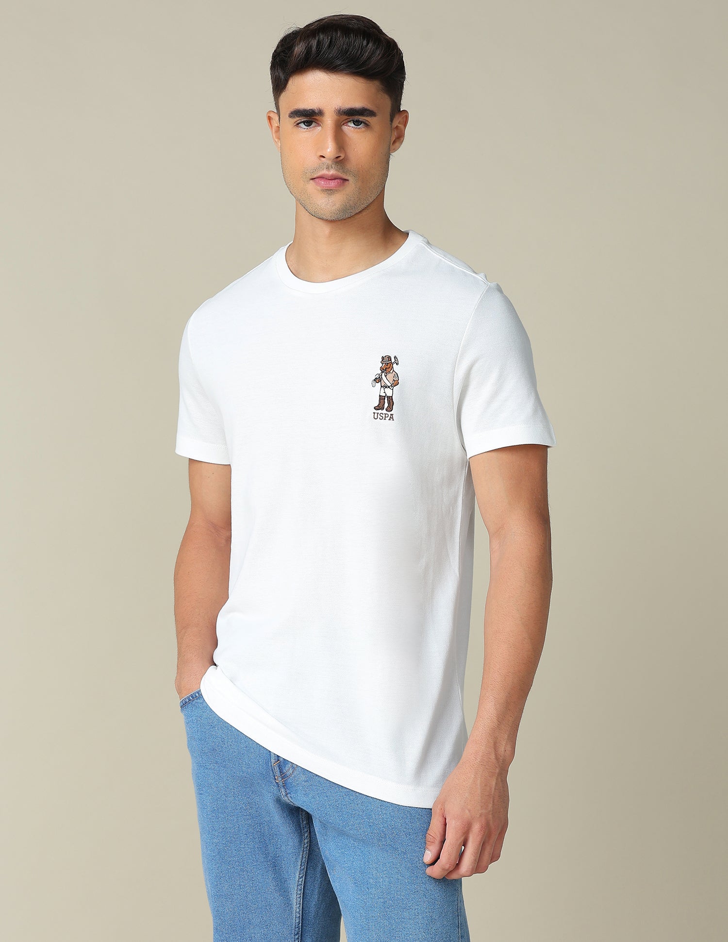Pure Cotton Regular Fit T- Shirt Ivory - U.S. POLO ASSN. | Large