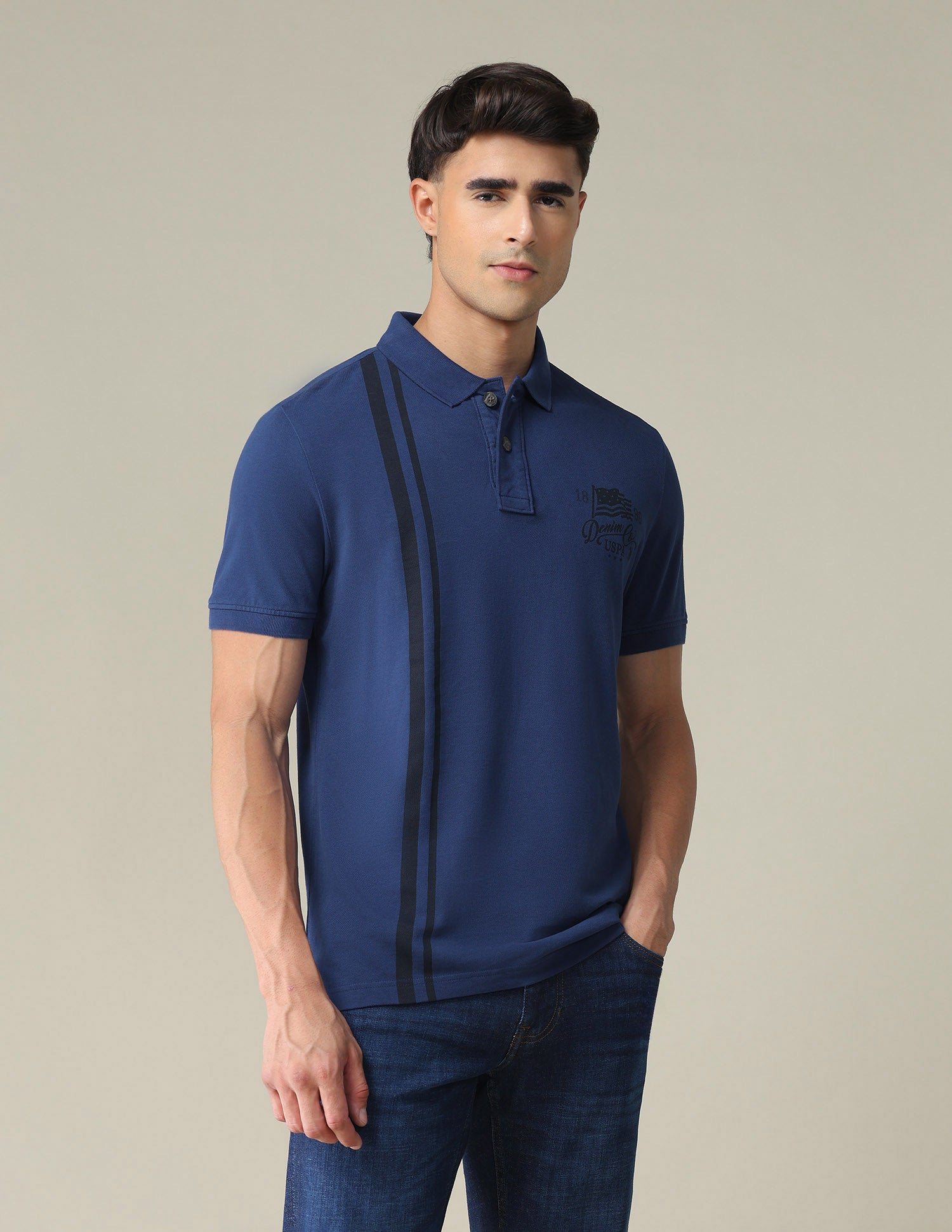 Solid Pure Cotton Polo Shirt Navy - U.S. POLO ASSN. | Large