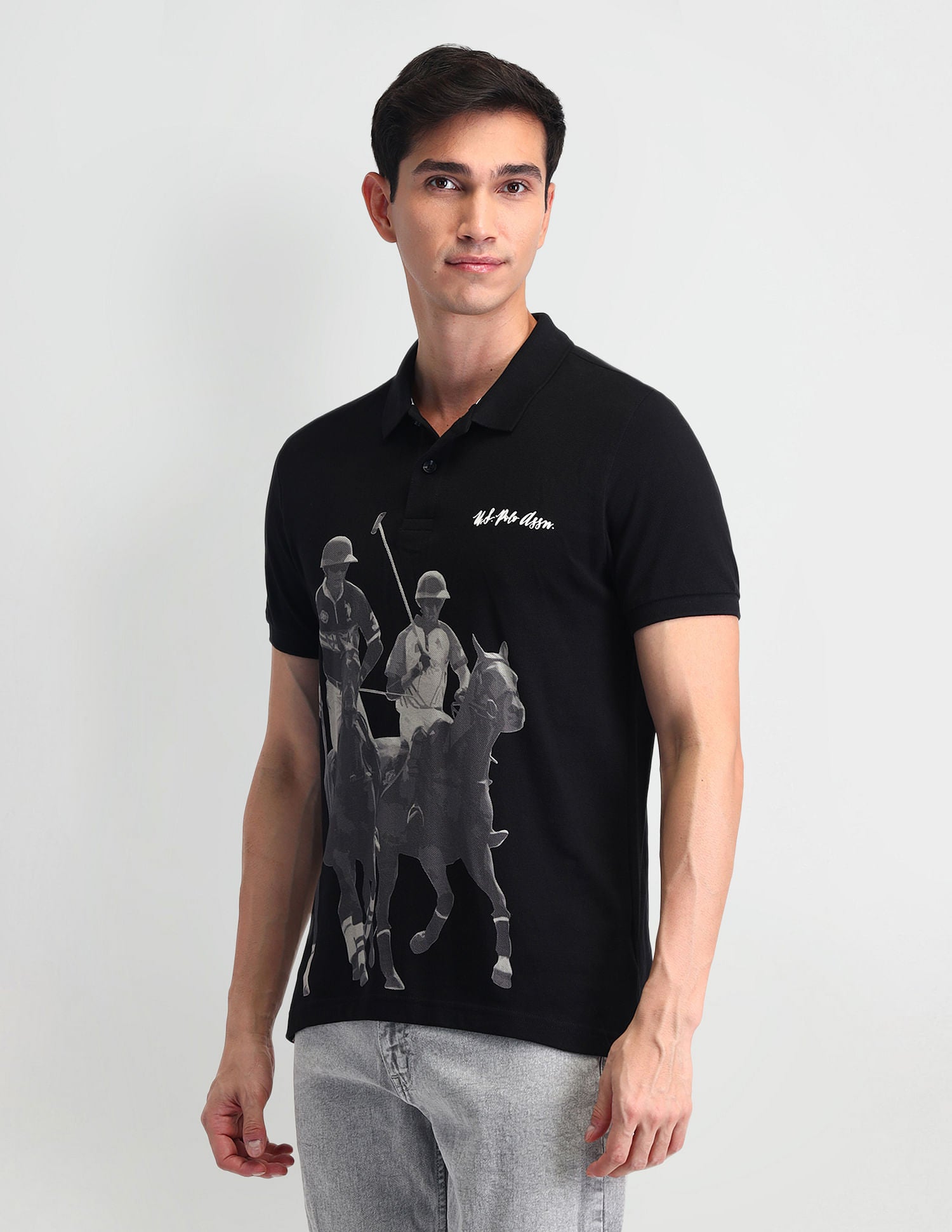 Outdoor Muscle Fit Brand Polo Shirt Black - U.S. POLO ASSN. | Large