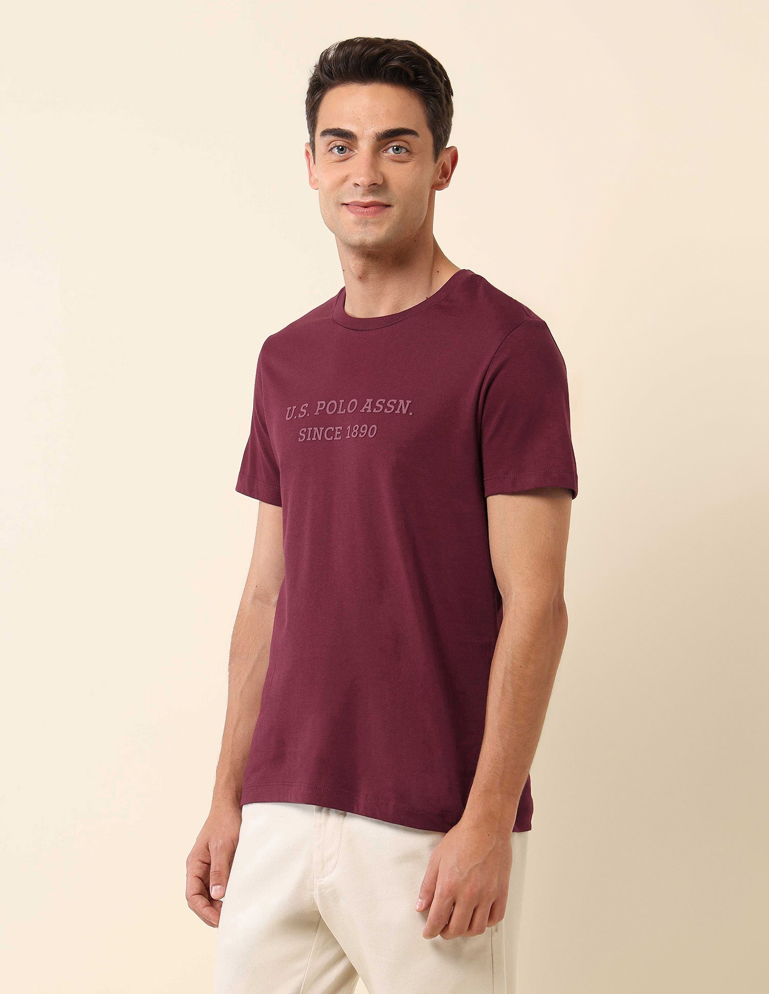 Brand Embossed Slim Fit T- Shirt Maroon - U.S. Polo Assn. India | Large