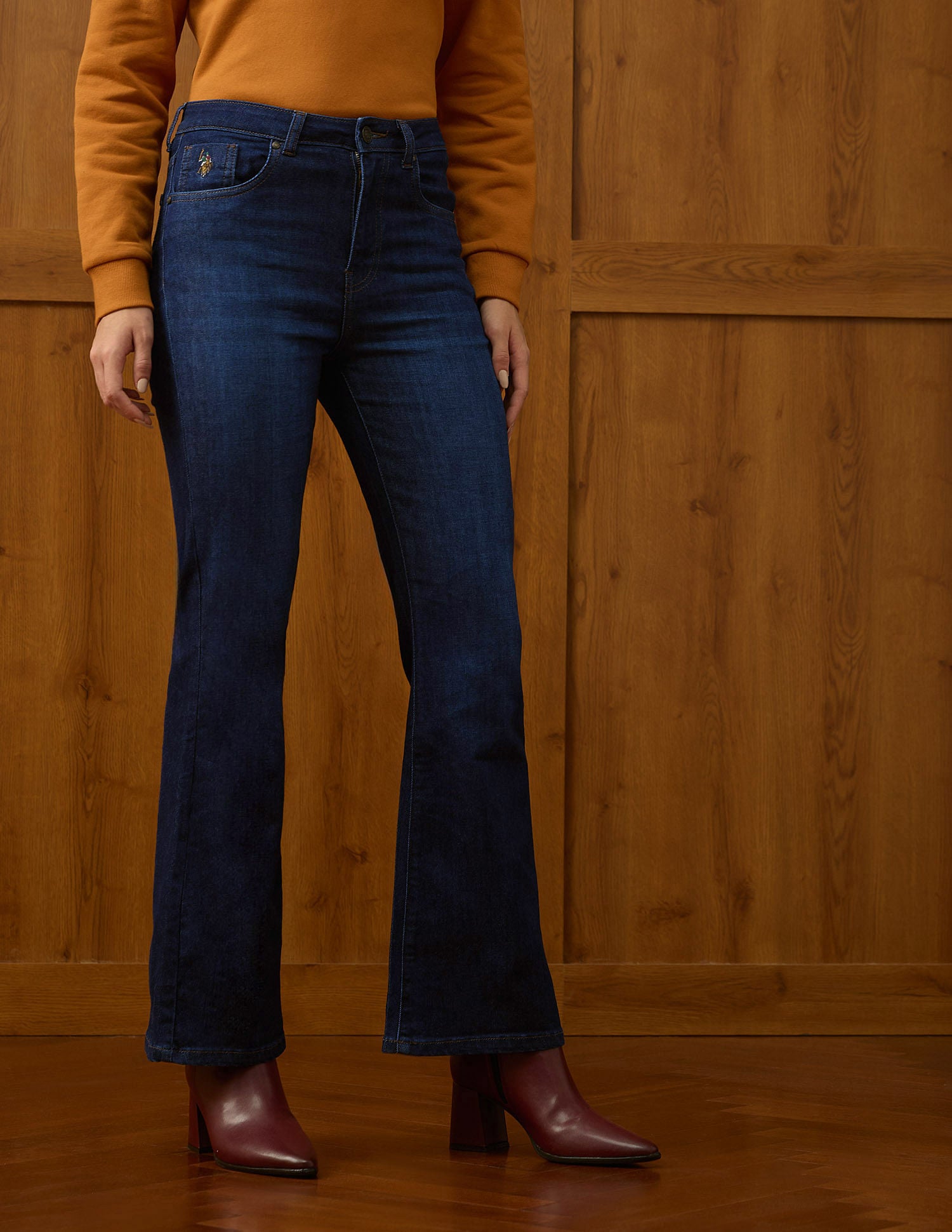 High Rise Flared Fit Jeans Dark Blue - U.S. POLO ASSN. | Large