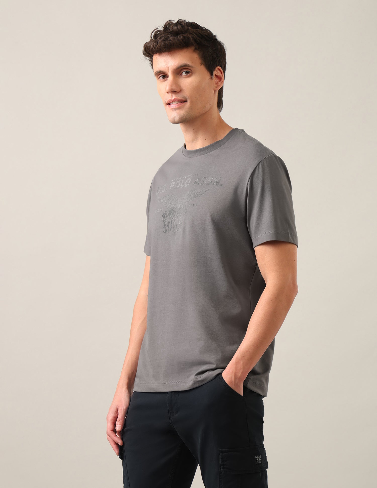 Graphic Brand Printed Slim Fit T-Shirt Grey - U.S. Polo Assn. India | Large