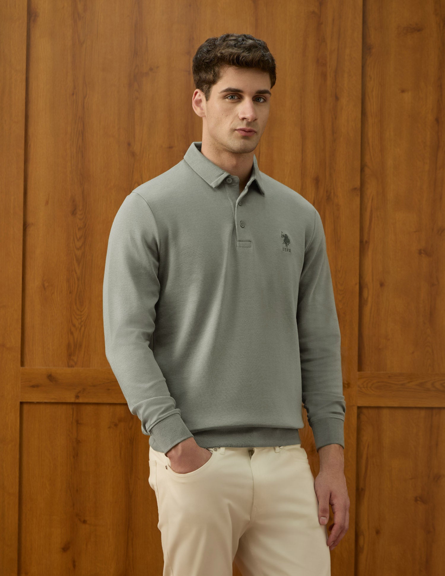 Solid Equestrian Aisle Theater Sweatshirt Light Olive - U.S. POLO ASSN. | Large