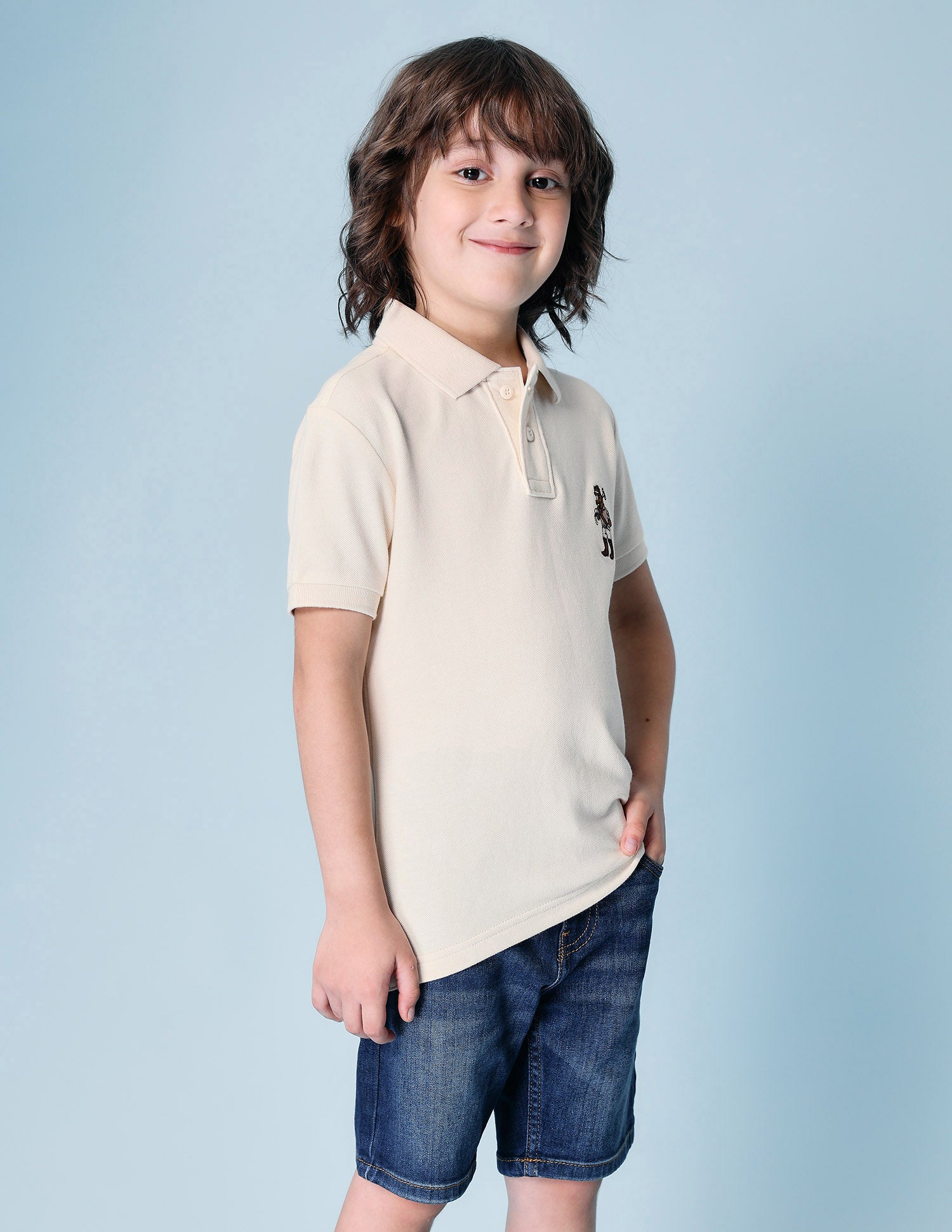 Boys Solid Pure Cotton Polo Shirt Cream - U.S. POLO ASSN. | Large