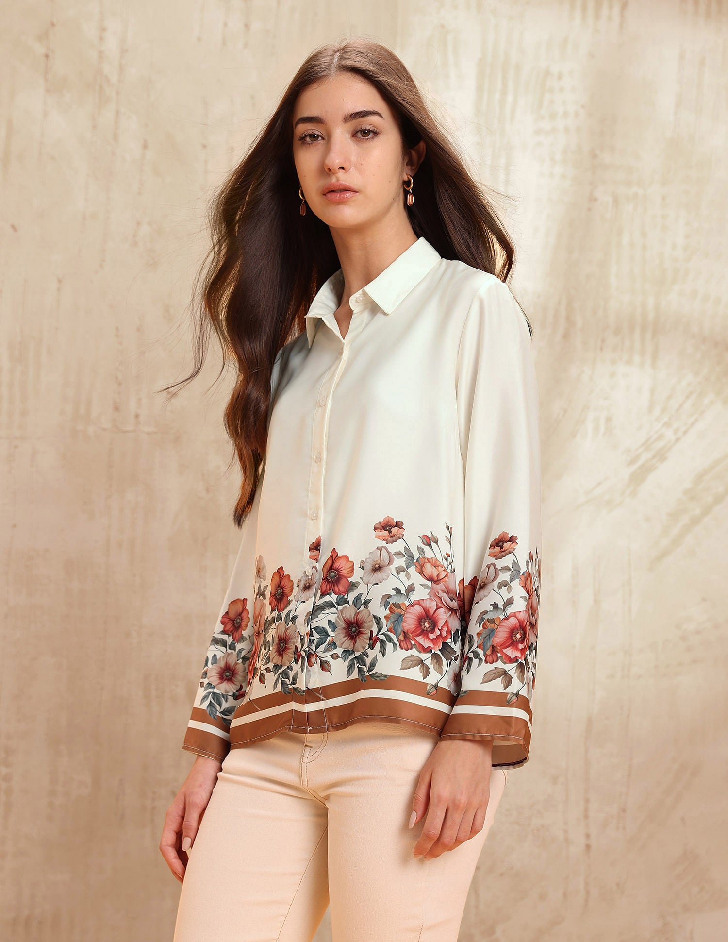 Floral Printed Relaxed Fit Shirt Off White - U.S. POLO ASSN. | Large