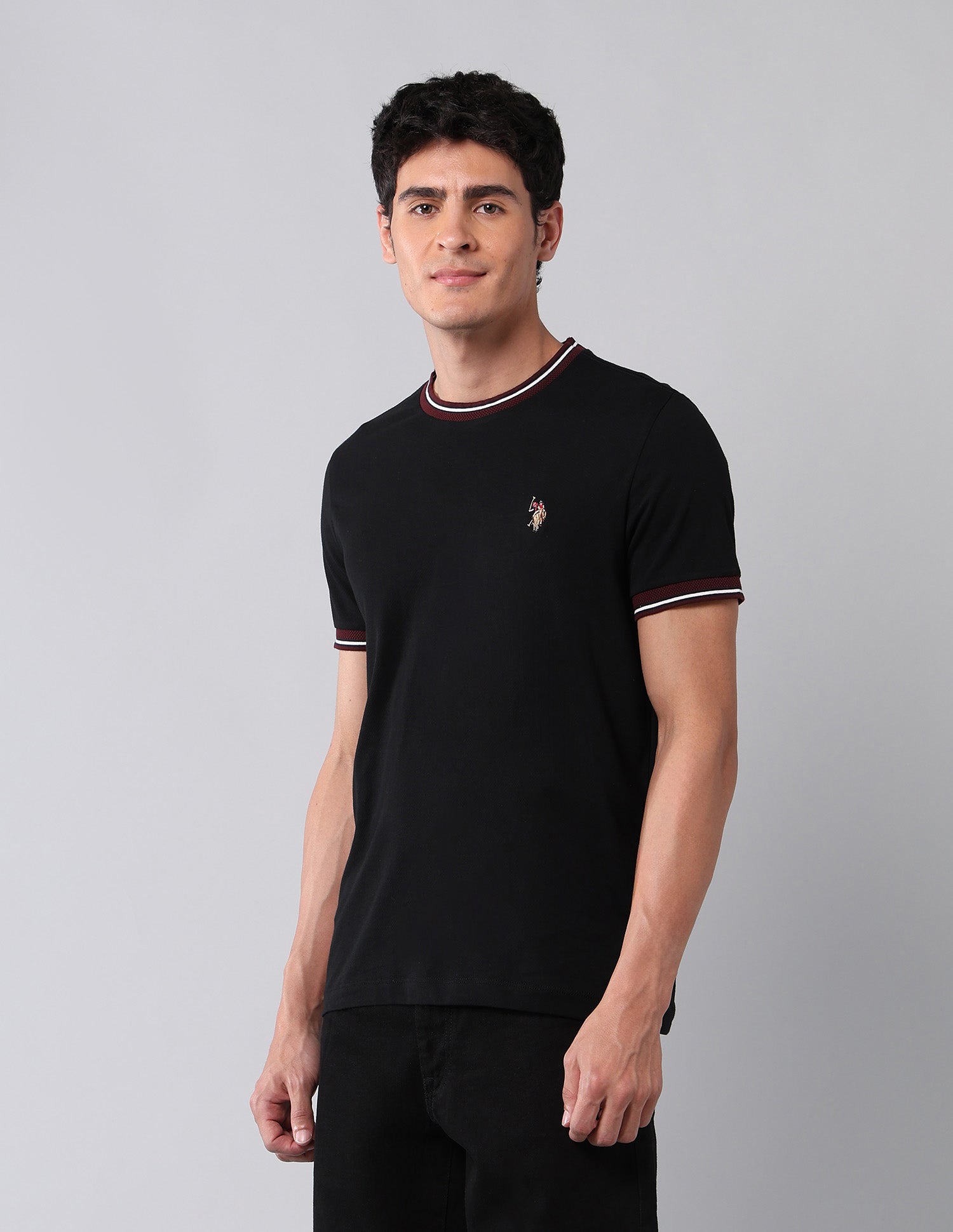 Muscle Fit Pure Cotton Colligiate T-Shirt Black - U.S. Polo Assn. India | Large