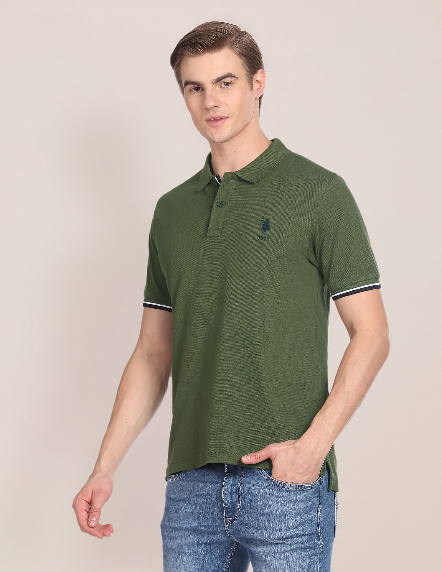Solid Slim Fit Polo Shirt Olive - U.S. POLO ASSN. | Large