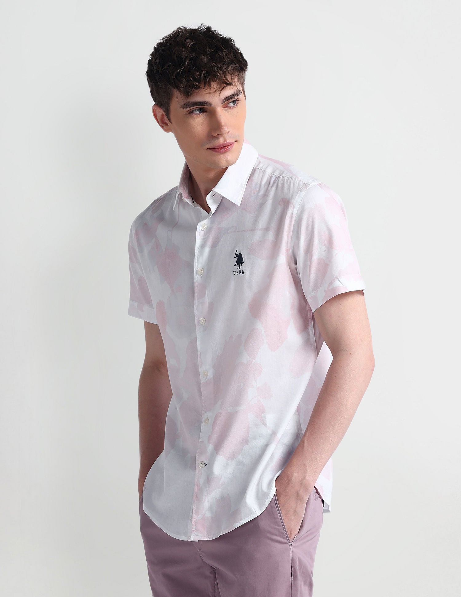 Short Sleeve Slim Fit Floral Shirt Peach - U.S. POLO ASSN. | Large