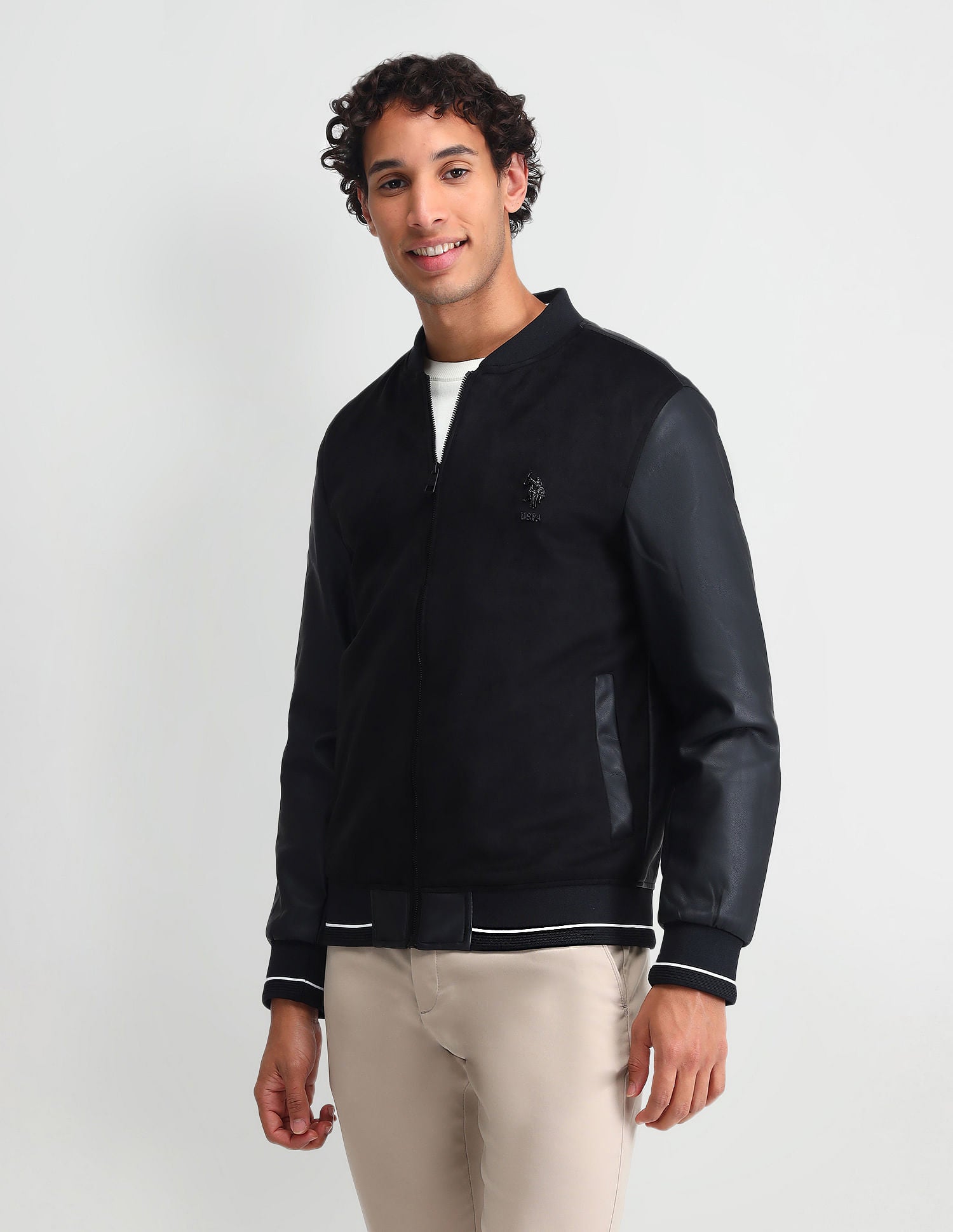 Embossed Branded Bomber Jacket Black - U.S. Polo Assn. India | Large