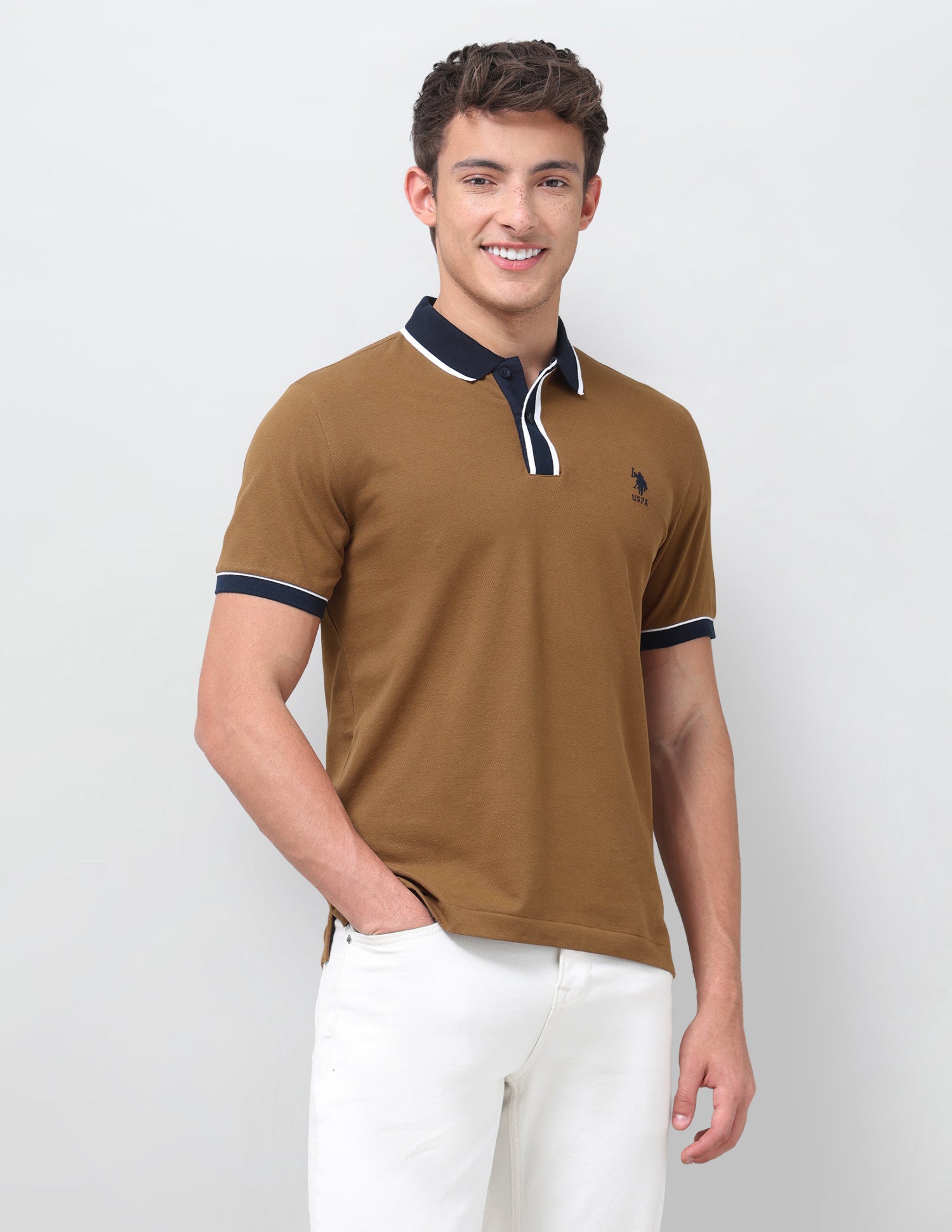 Solid Slim Fit Polo Shirt Brown - U.S. Polo Assn. India | Large