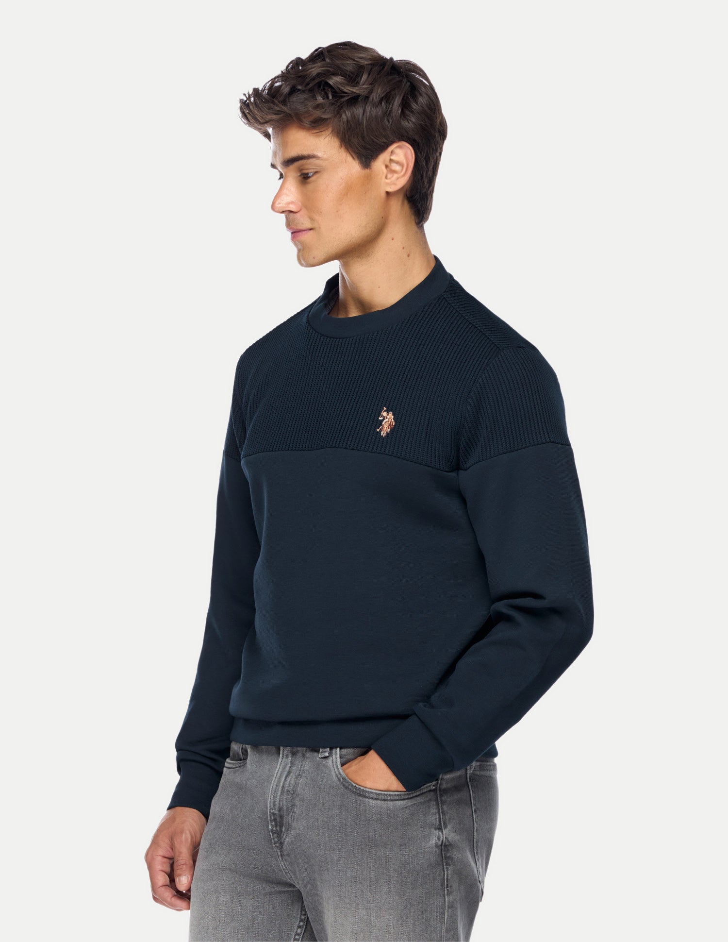 Patterned Knit Regular Fit Sweatshirt Navy - U.S. Polo Assn. India | Large