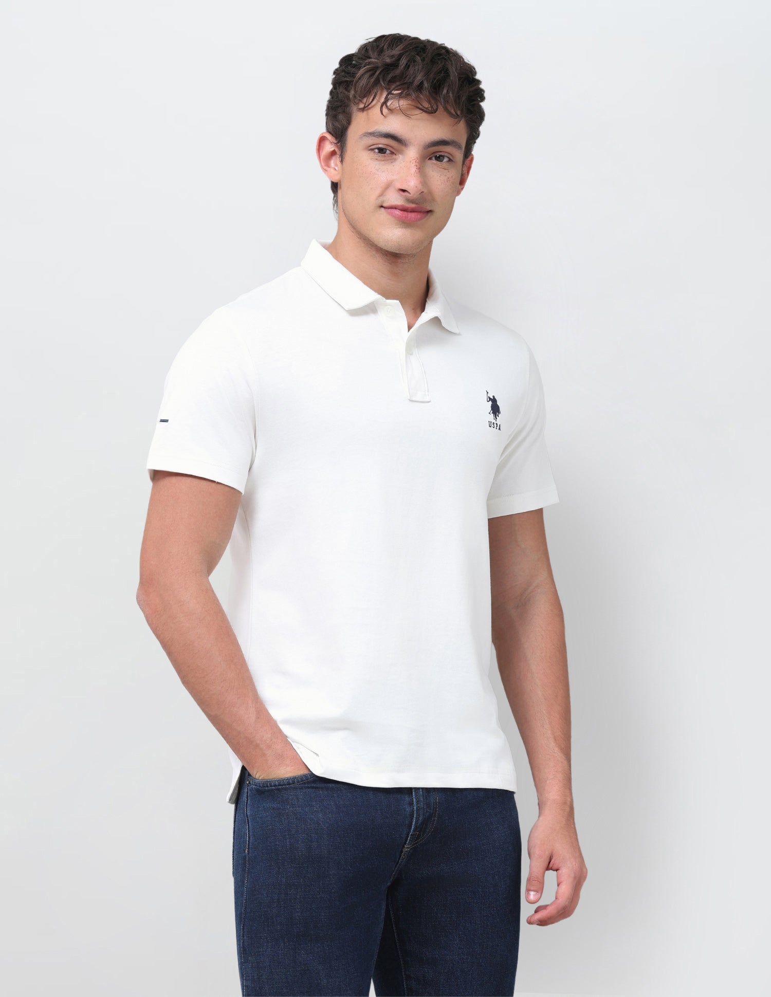 Solid Slim Fit Polo Shirt Ivory - U.S. Polo Assn. India | Large