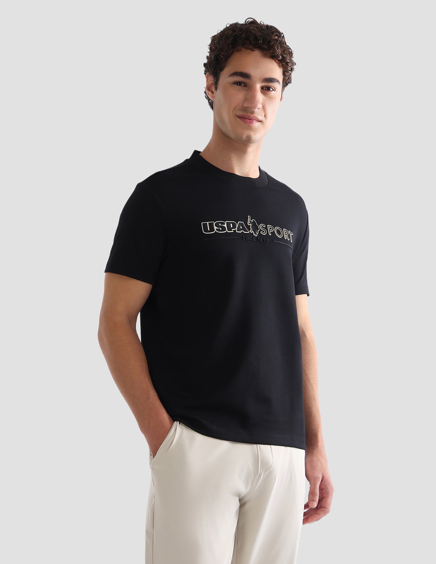 Brand Printed Slim Fit Active T-Shirt Black - U.S. Polo Assn. India | Large