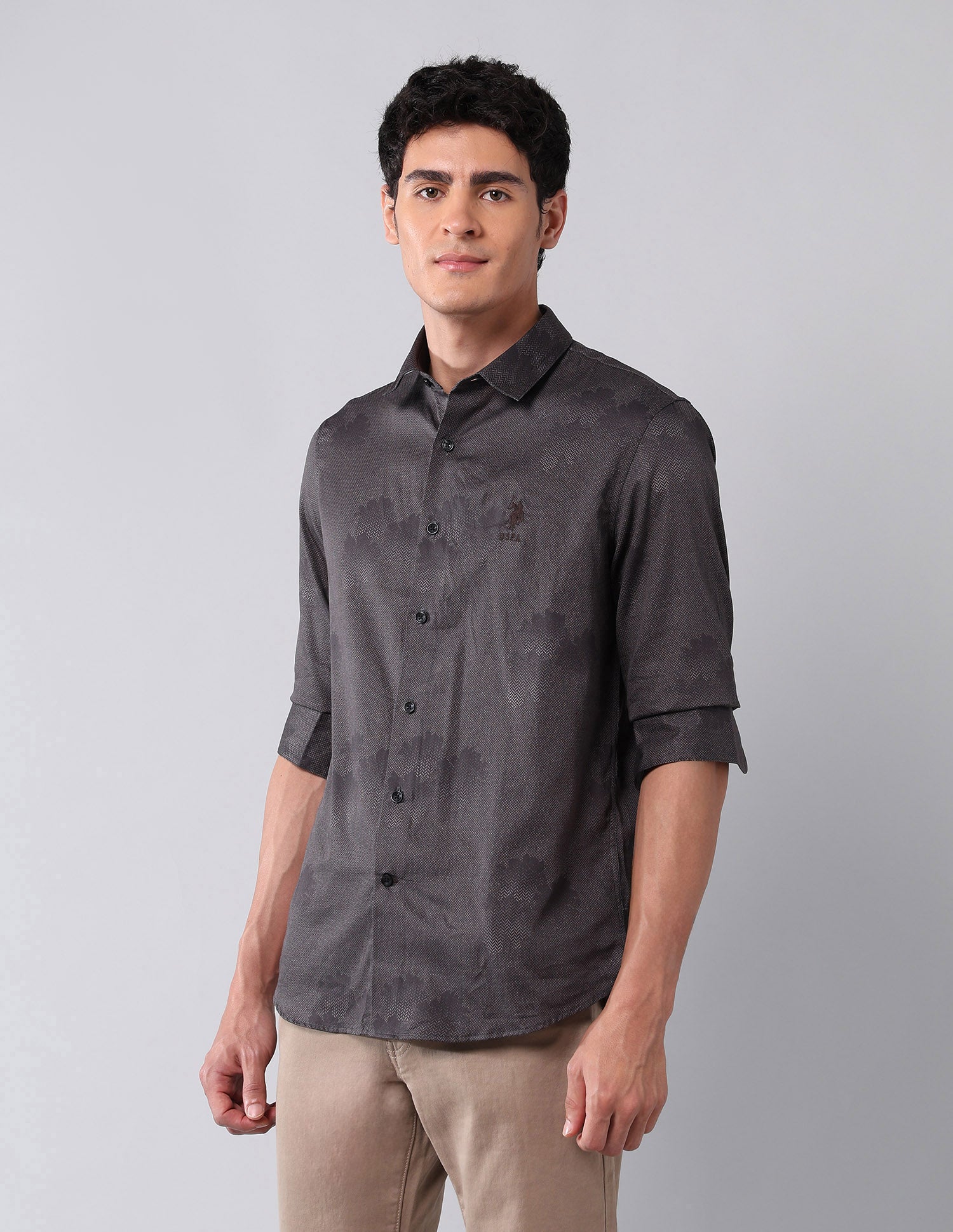 All-Over Printed Pure Cotton Shirt Wine - U.S. Polo Assn. India | Large