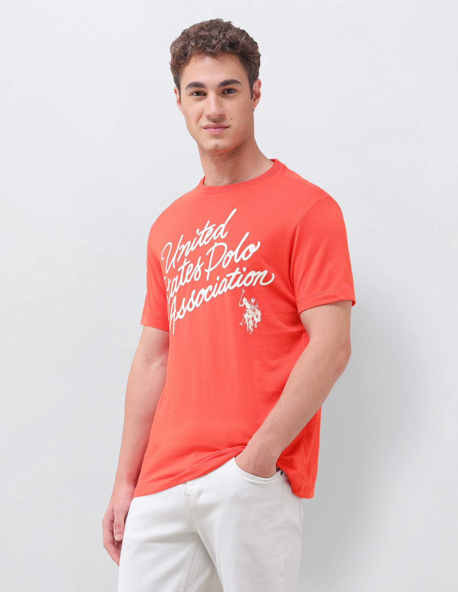 Typographic Brand Printed Regular Fit T-Shirt Red - U.S. Polo Assn. India | Large