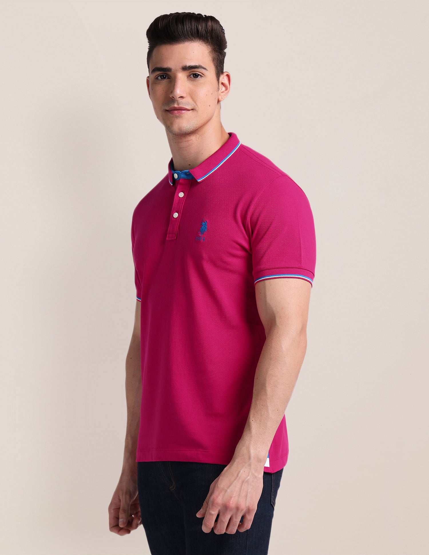 Slim Fit Solid Polo Shirt Pink - U.S. Polo Assn. India | Large