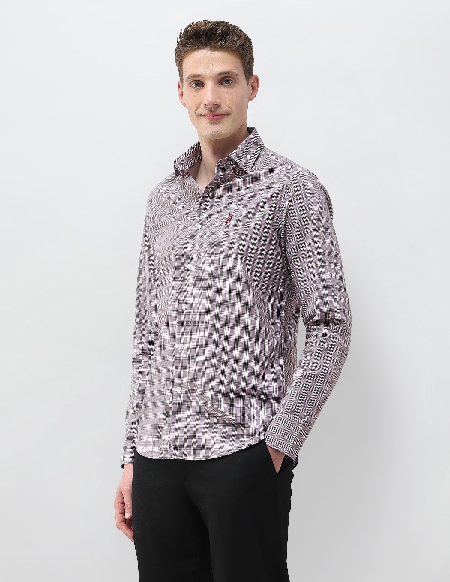 Glen Checked Tailored Fit Shirt Maroon - U.S. Polo Assn. India | Large