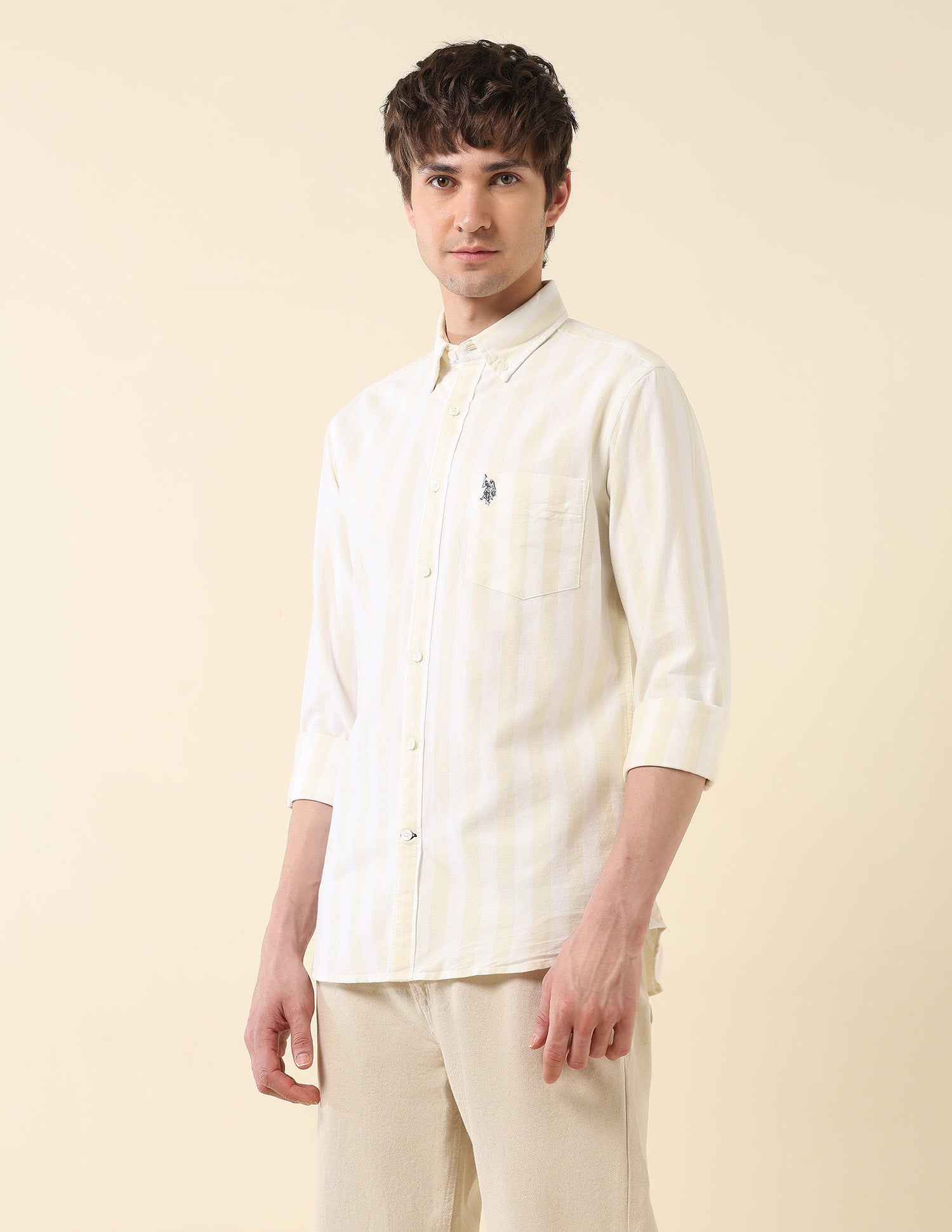 Vertical Striped Oxford Shirt Yellow - U.S. Polo Assn. India | Large