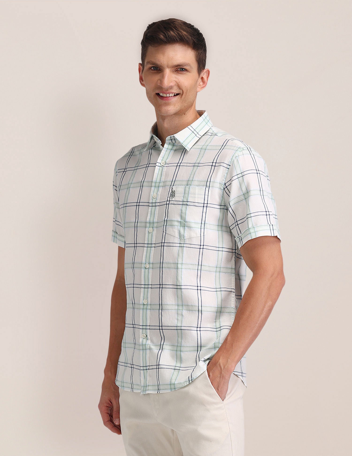 Plaid Check Dobby Shirt Ivory - U.S. Polo Assn. India | Large