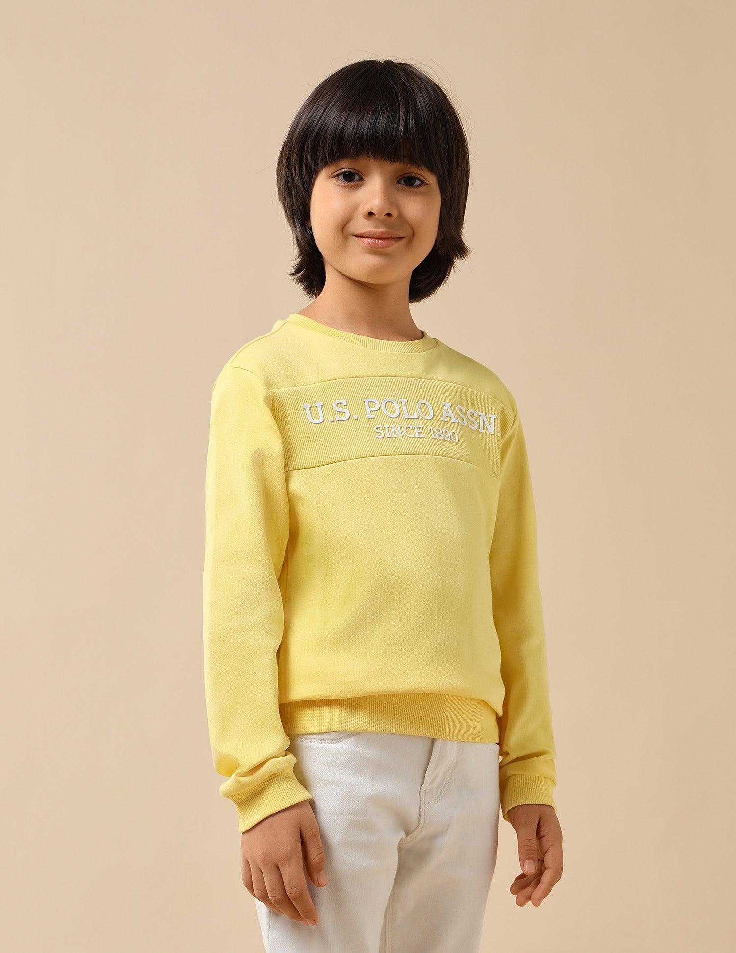 Boys Brand Embossed Regular Fit Sweatshirt Yellow - U.S. POLO ASSN. | Large