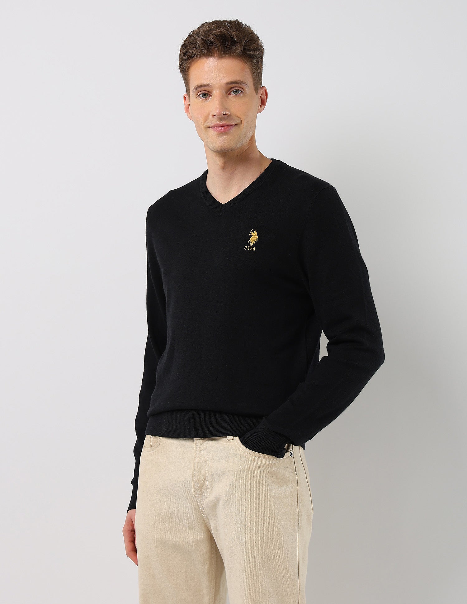 Solid Regular Fit Sweater Black - U.S. Polo Assn. India | Large