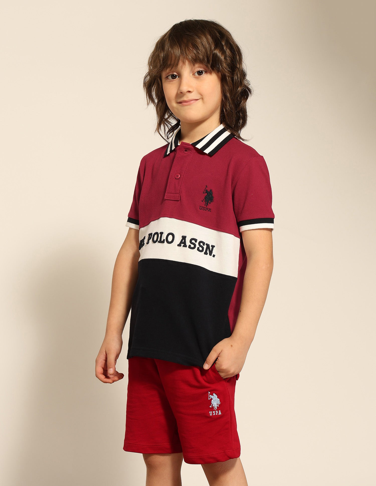 Boys Colour Blocked Pure Cotton Polo Shirt Red - U.S. POLO ASSN. | Large