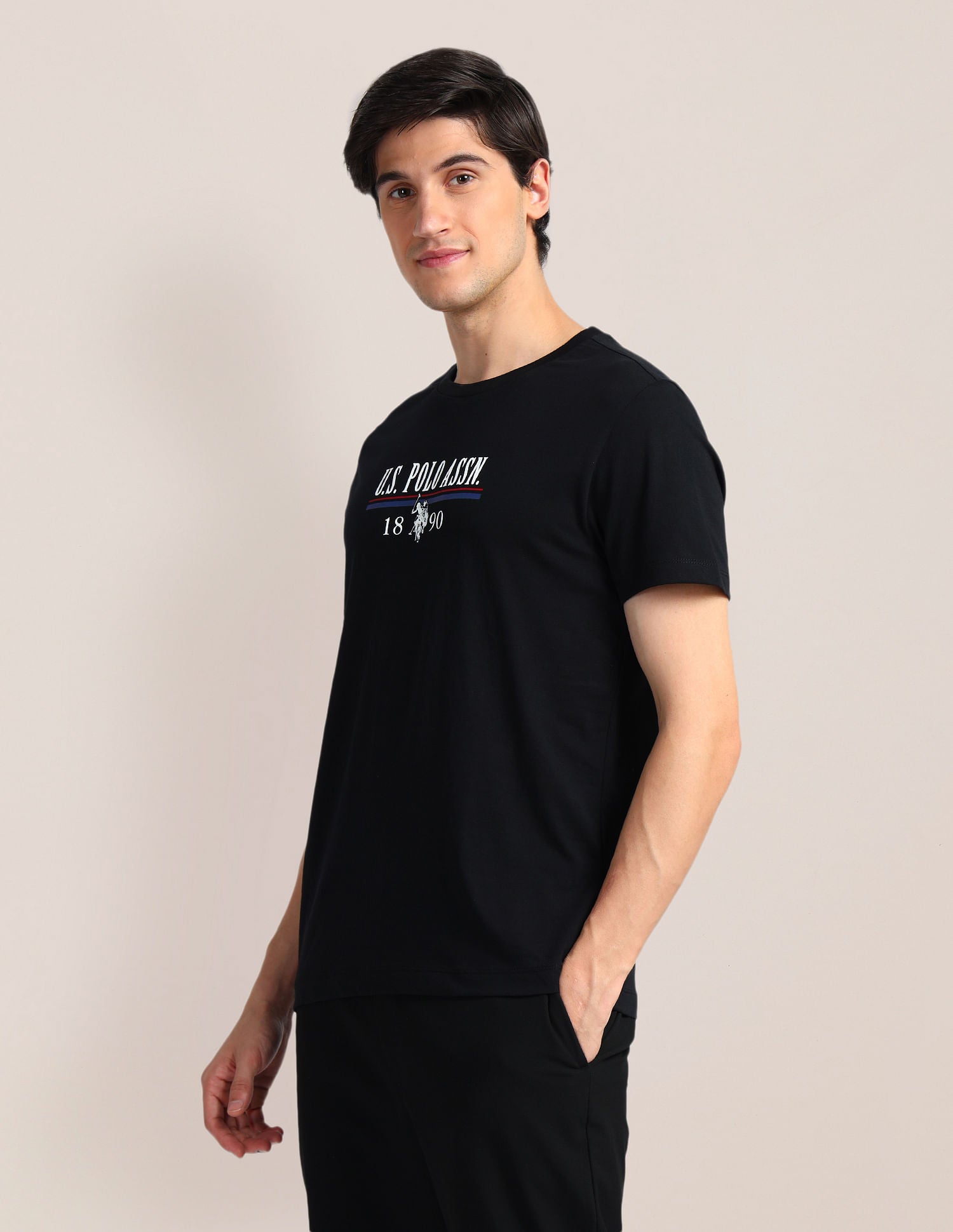 Brand Print Slim Fit T-Shirt Black - U.S. Polo Assn. India | Large