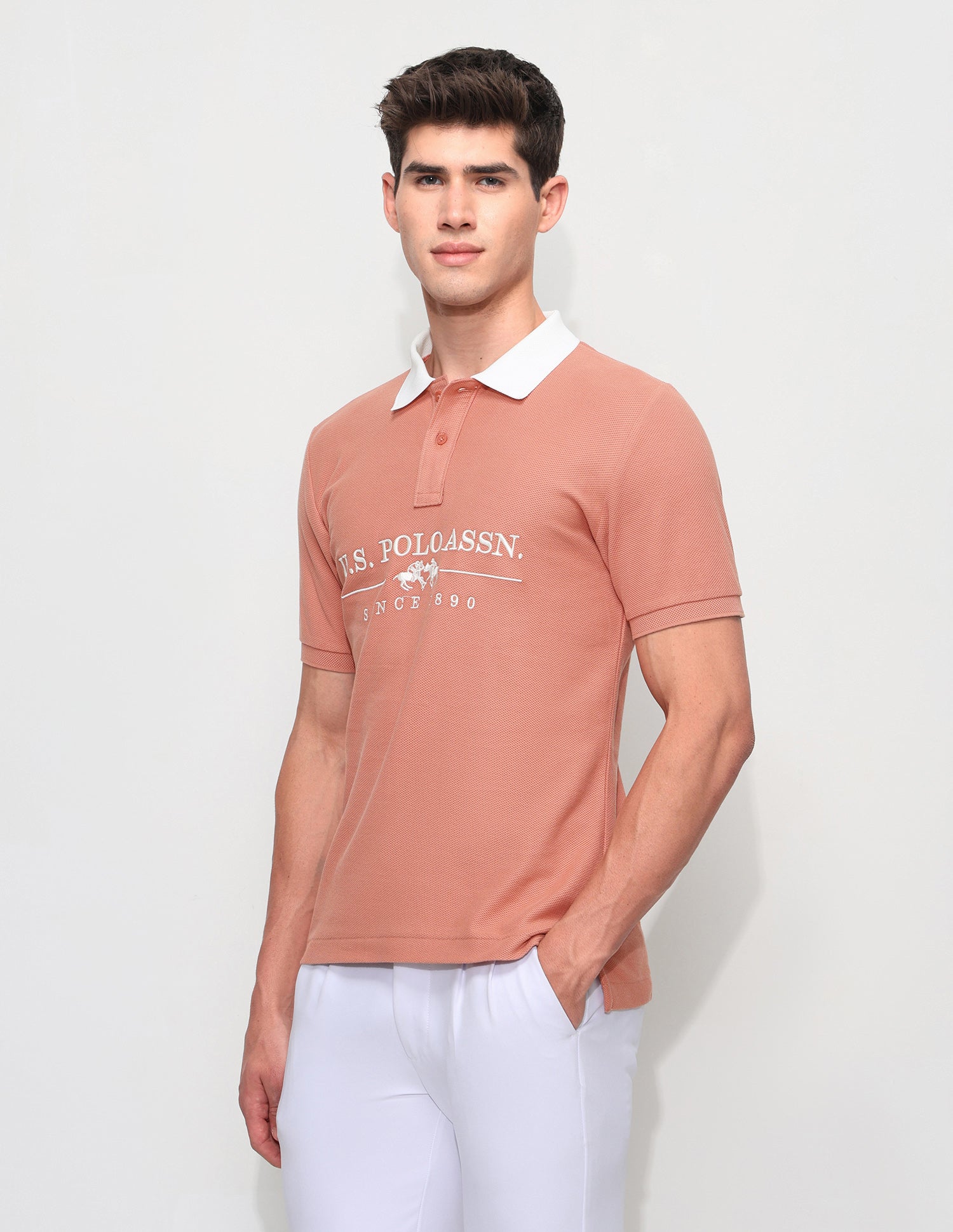 Brand Embroidered Slim Fit Polo Shirt Peach - U.S. Polo Assn. India | Large