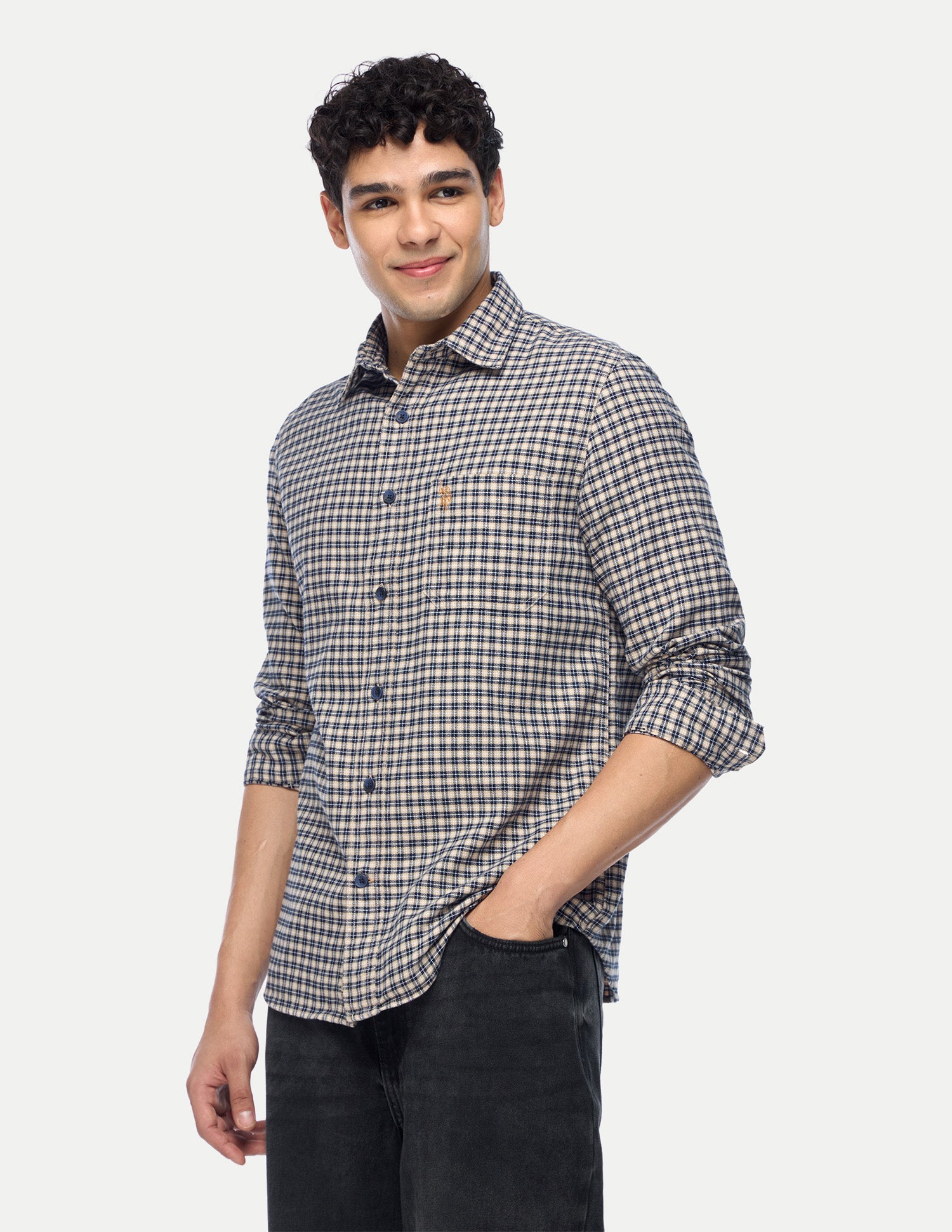 Plaid Checked Twill Shirt Beige - U.S. Polo Assn. India | Large