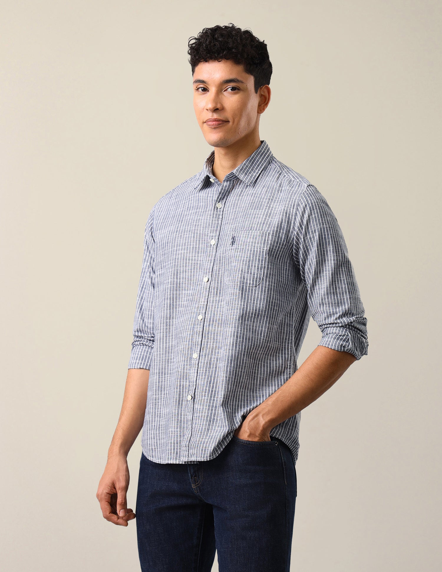 Vertical Striped Regular Fit Shirt Navy - U.S. Polo Assn. India | Large