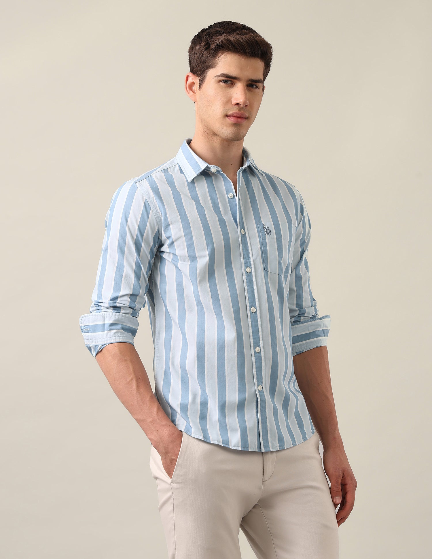 Tailored Fit Vertical Striped Shirt Blue - U.S. Polo Assn. India | Large