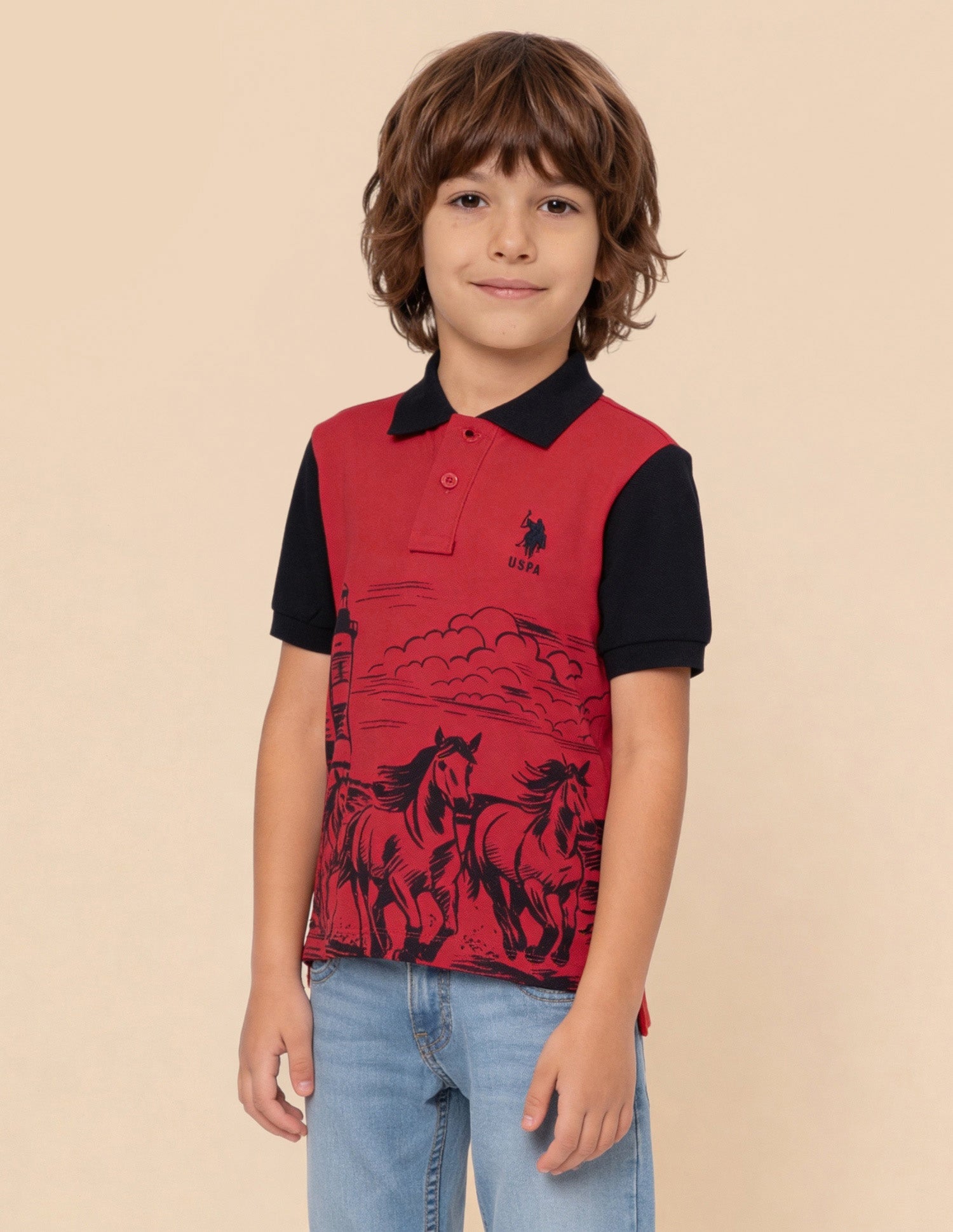 Graphic Printed Regular Fit Polo Shirt Red - U.S. Polo Assn. India | Large