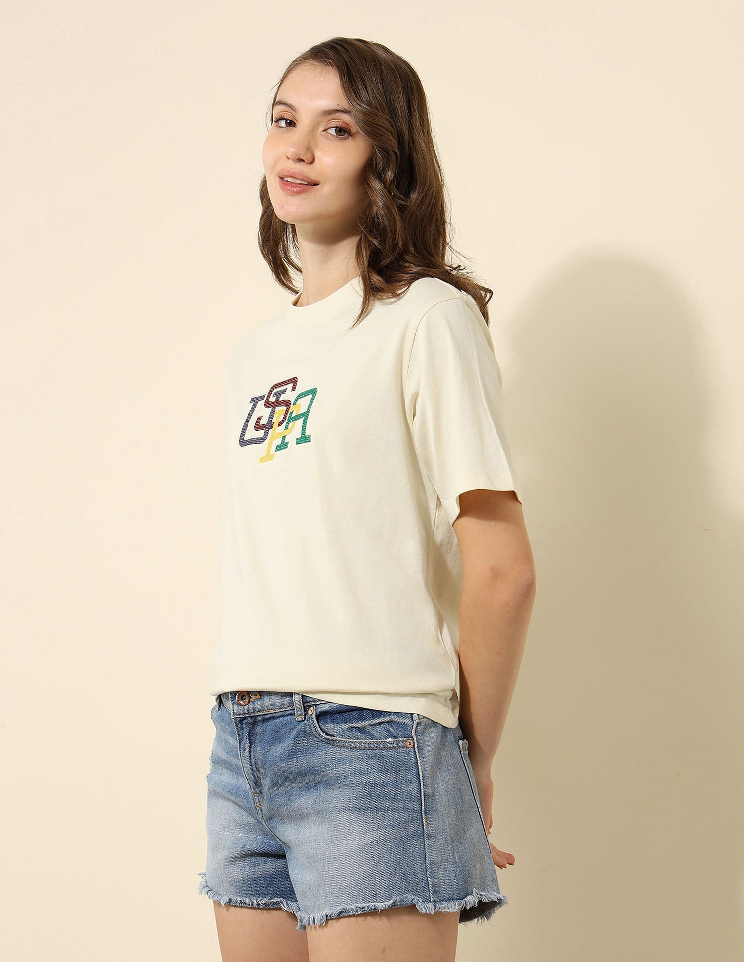 Appliqued Boxy Fit T-Shirt Ecru - U.S. POLO ASSN. | Large