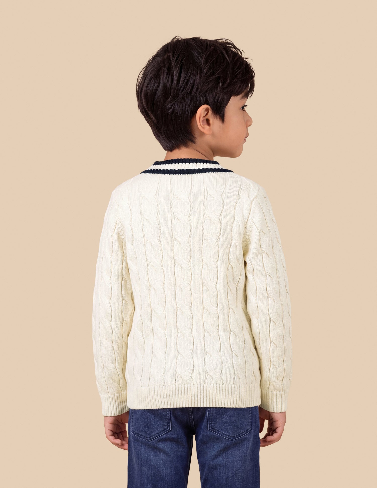 Cable Patterned Knit Regular Fit Sweater Off White - U.S. Polo Assn. India | Large