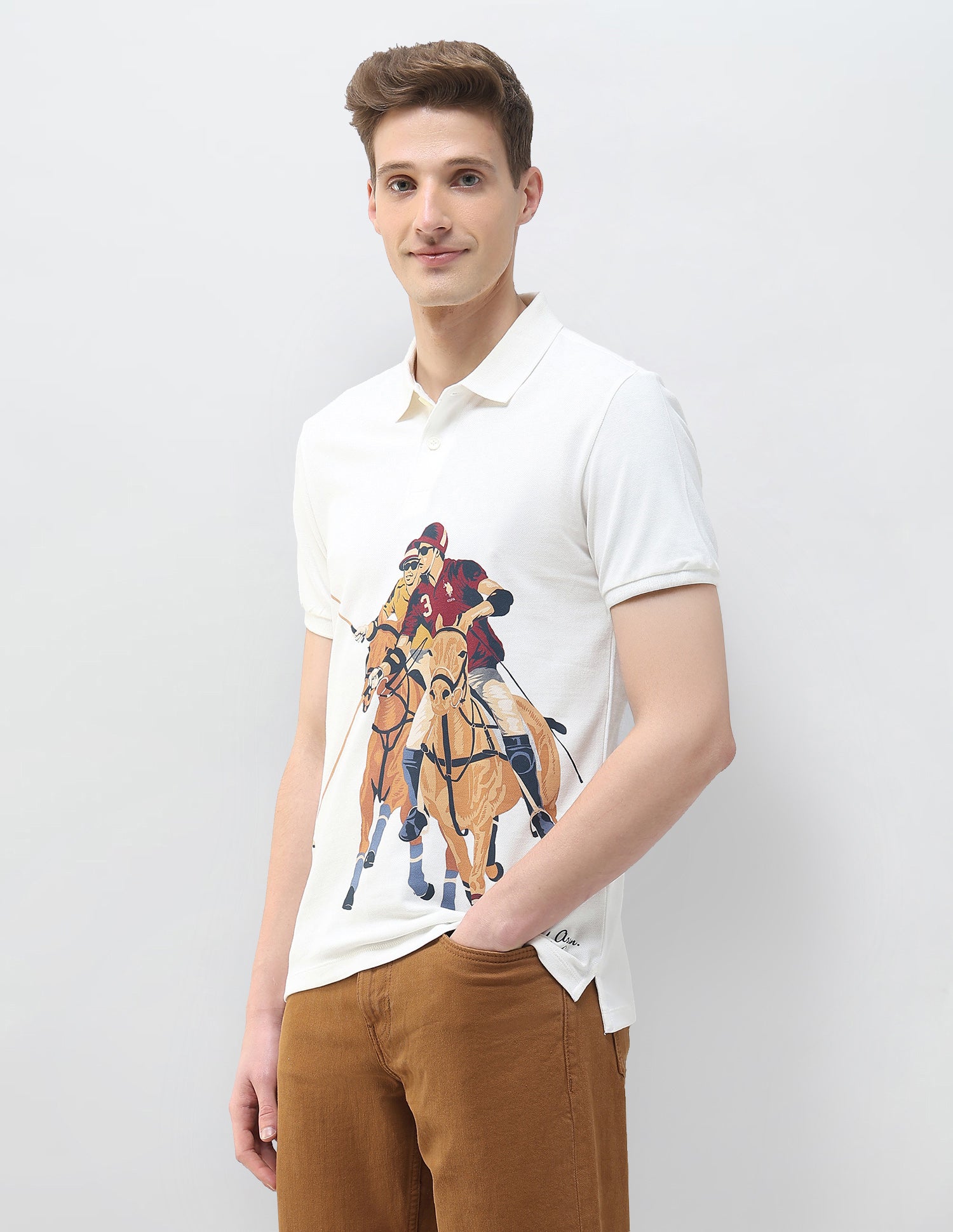 Graphic Brand Printed Motel On The Coast Polo Shirt Ivory - U.S. Polo Assn. India | Large