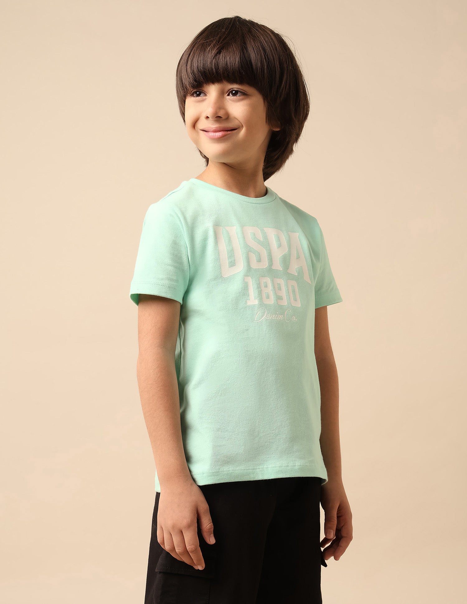 Boys Pure Cotton Brand Printed T Shirt Light Green - U.S. POLO ASSN. | Large