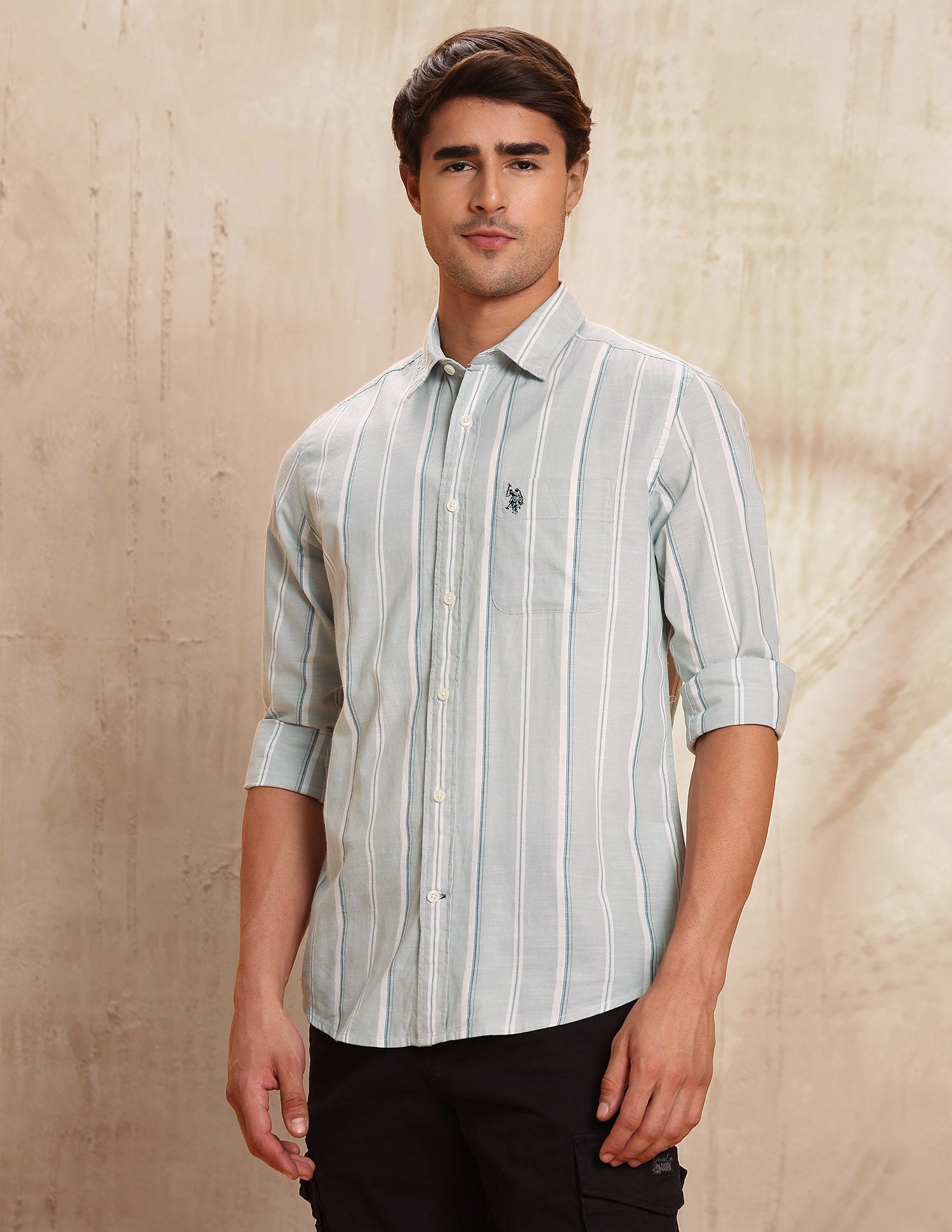 Slim Fit Vertical Striped Shirt Light Green - U.S. POLO ASSN. | Large