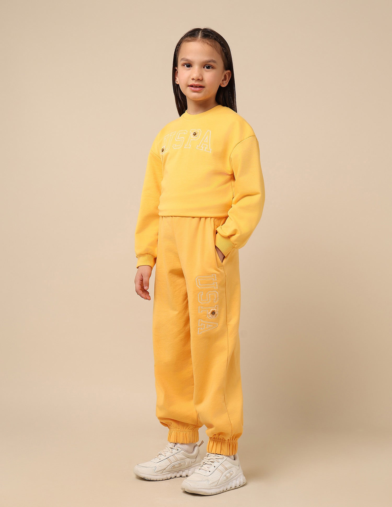 Girls Brand Embroidered Mid Rise Joggers Yellow - U.S. POLO ASSN. | Large
