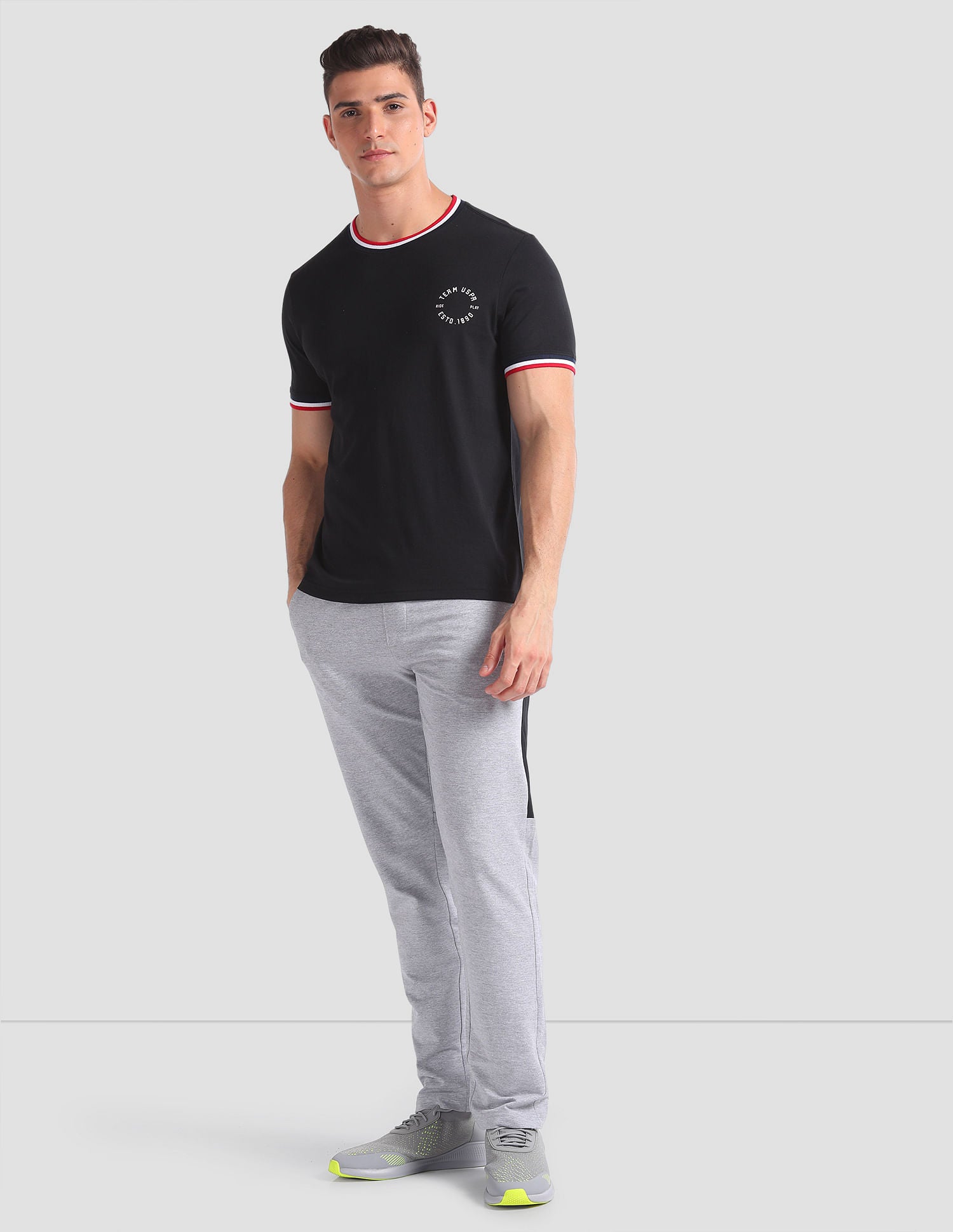 Striped Neck Cotton OEE01 Lounge T-Shirt - Pack Of 2 Methyl Blue and Black - U.S. POLO ASSN. | Large