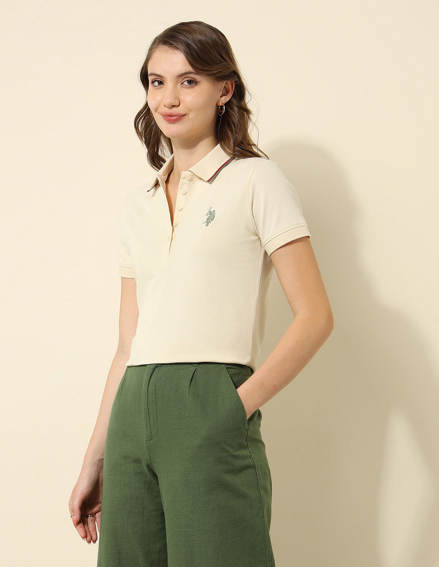 Tipped Collar Regular Fit Polo Shirt Ecru - U.S. POLO ASSN. | Large