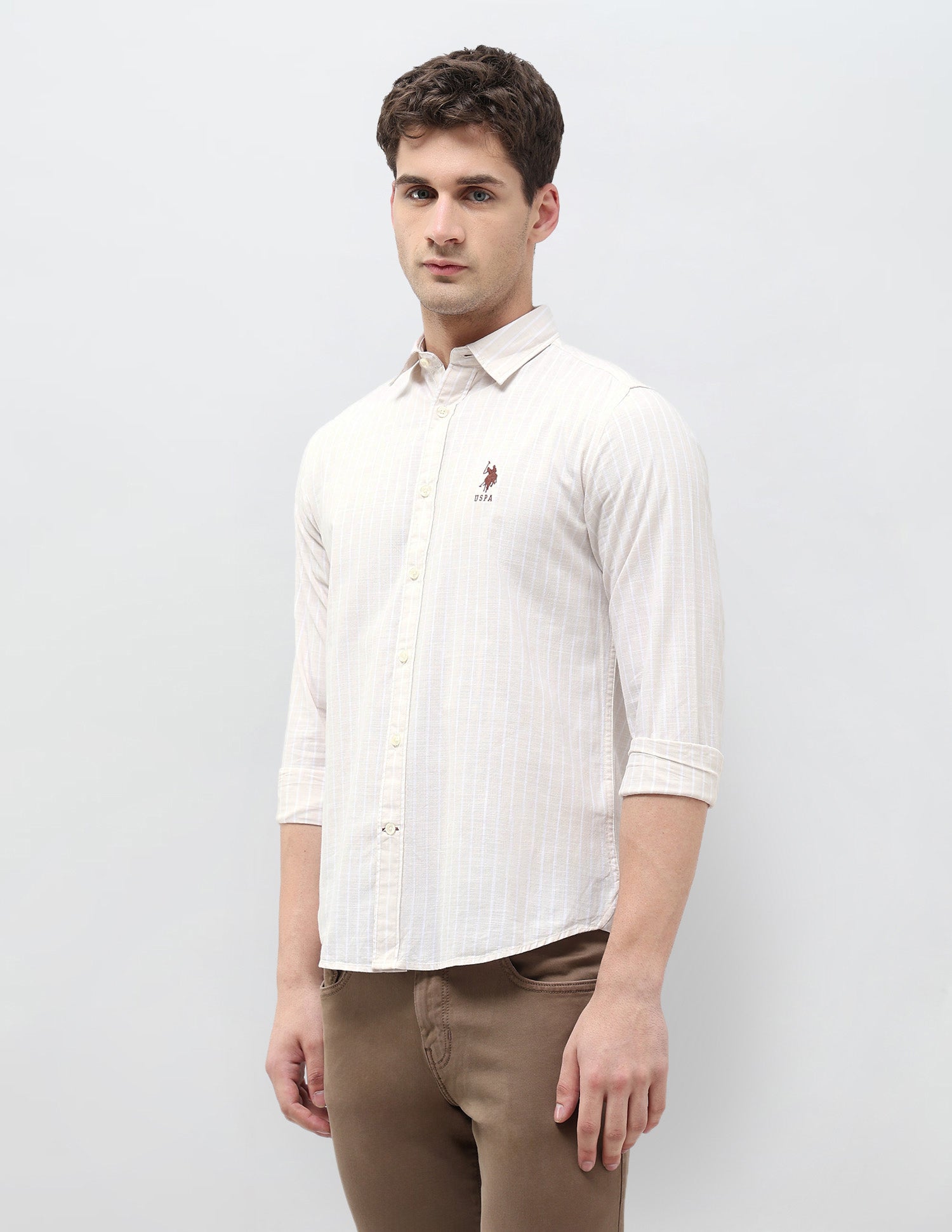Regular Fit Vertical Striped Shirt Light Beige - U.S. POLO ASSN. | Large