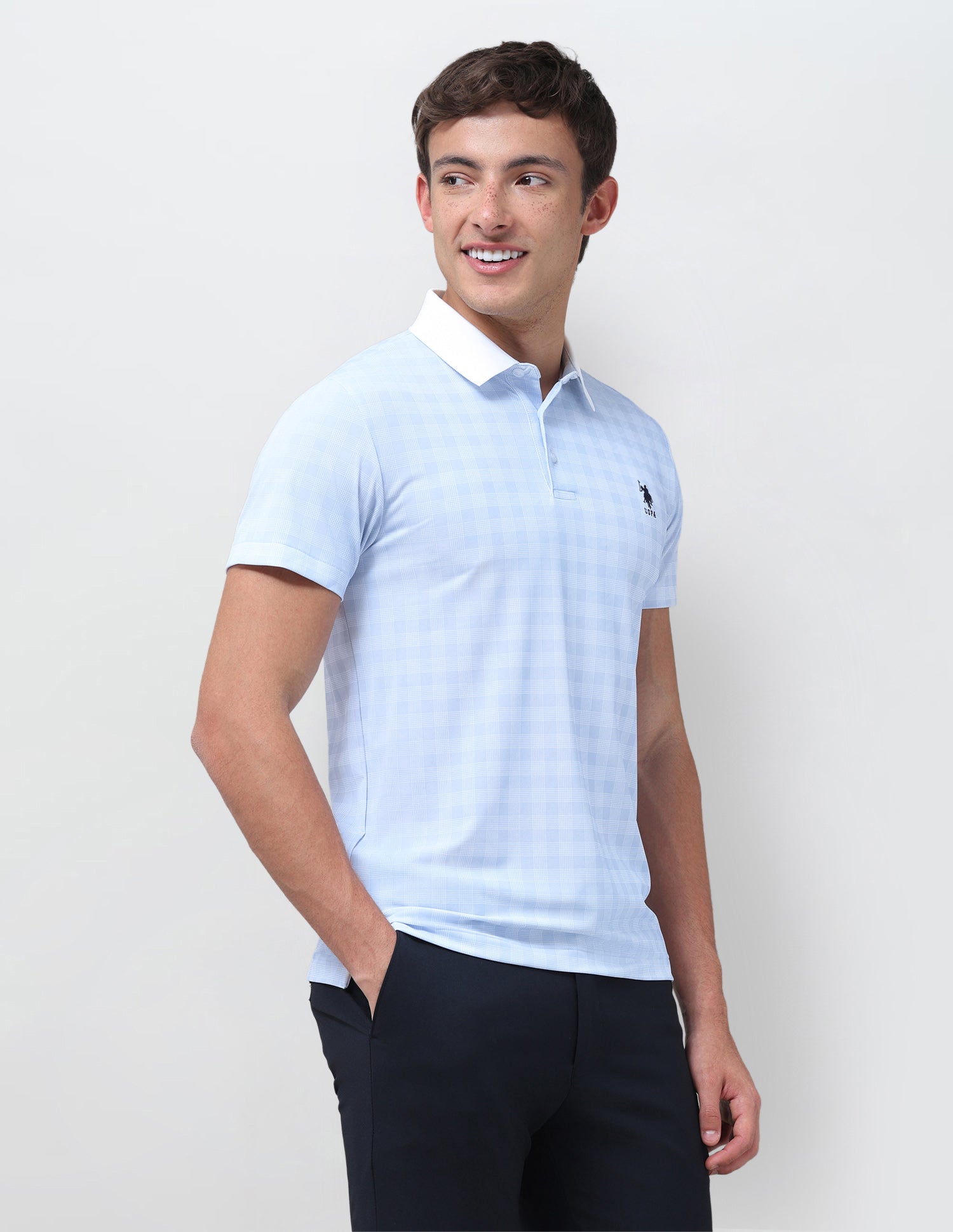 Checked Slim Fit Polo Shirt Light Blue - U.S. Polo Assn. India | Large
