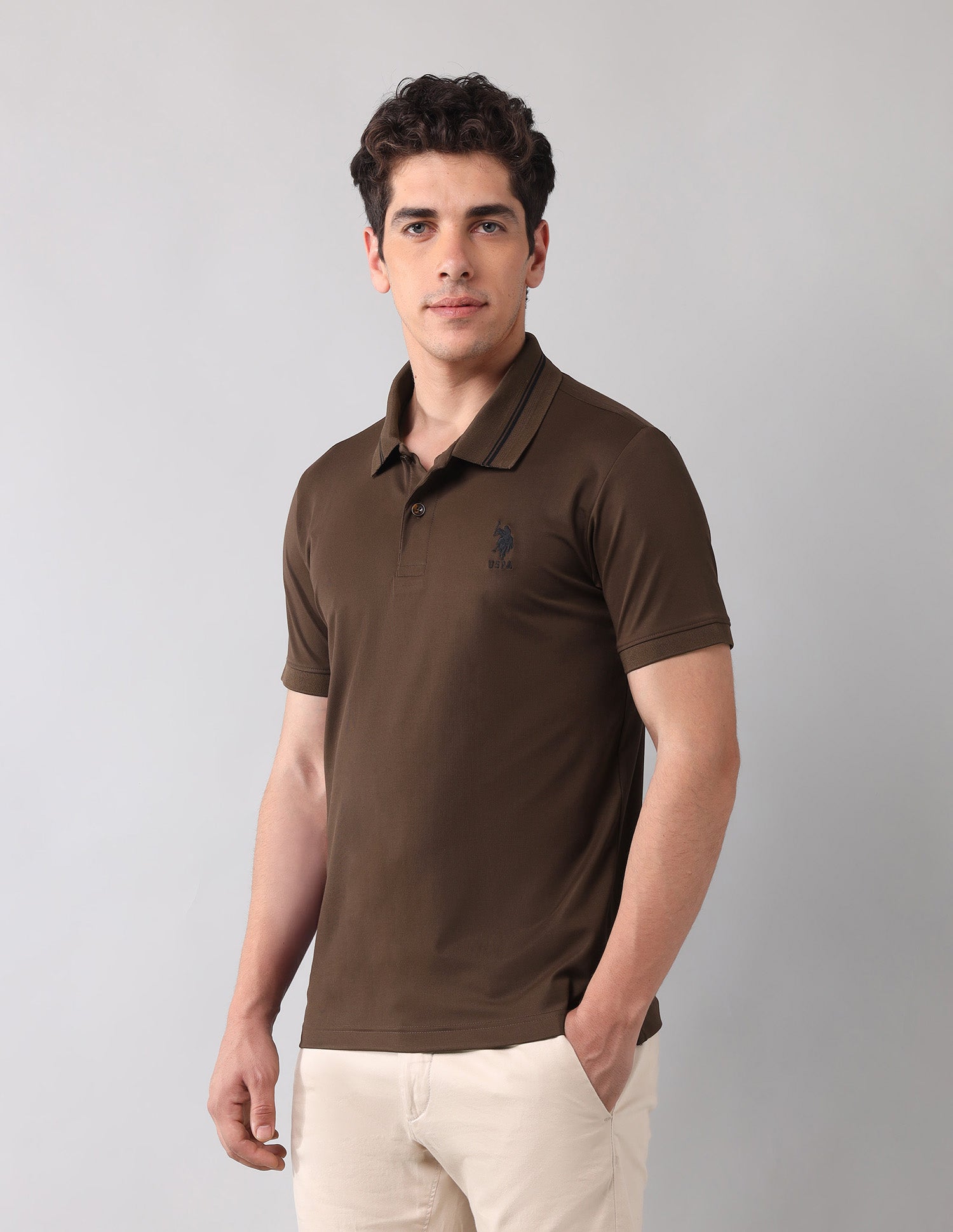 Solid Black Label Polo Shirt Dark Brown - U.S. Polo Assn. India | Large
