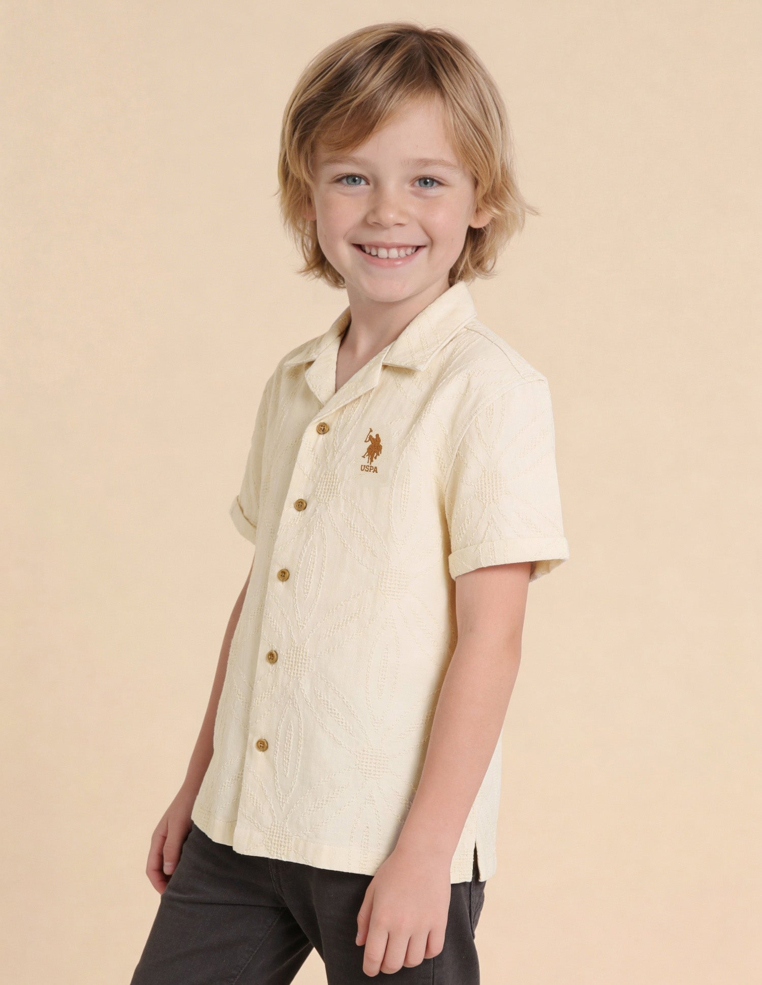 Self Design Floral Dobby Shirt Cream - U.S. Polo Assn. India | Large