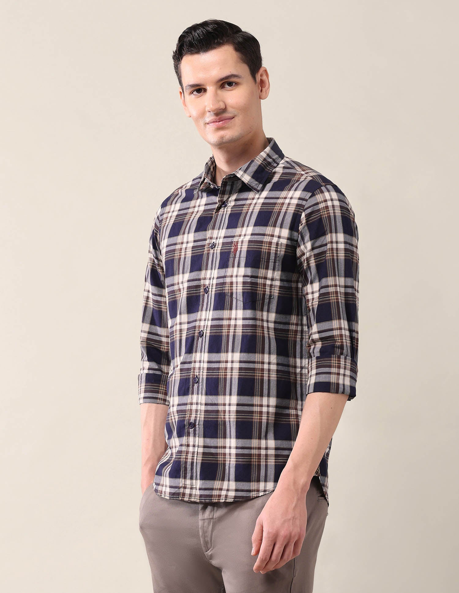 Tailored Fit Grid Tattersall Checked Shirt Navy - U.S. Polo Assn. India | Large