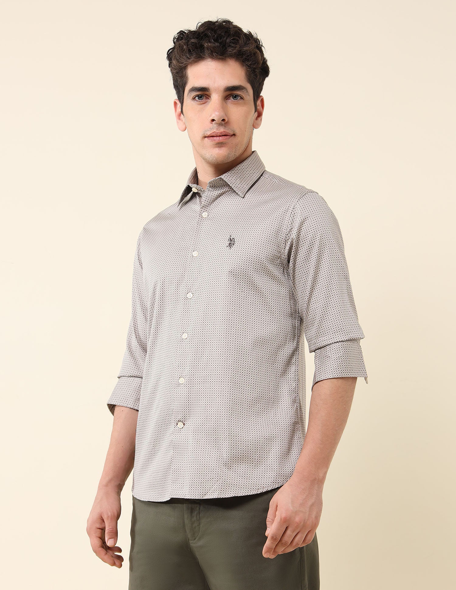 Tailored Fit Pure Cotton Shirt Khaki - U.S. Polo Assn. India | Large